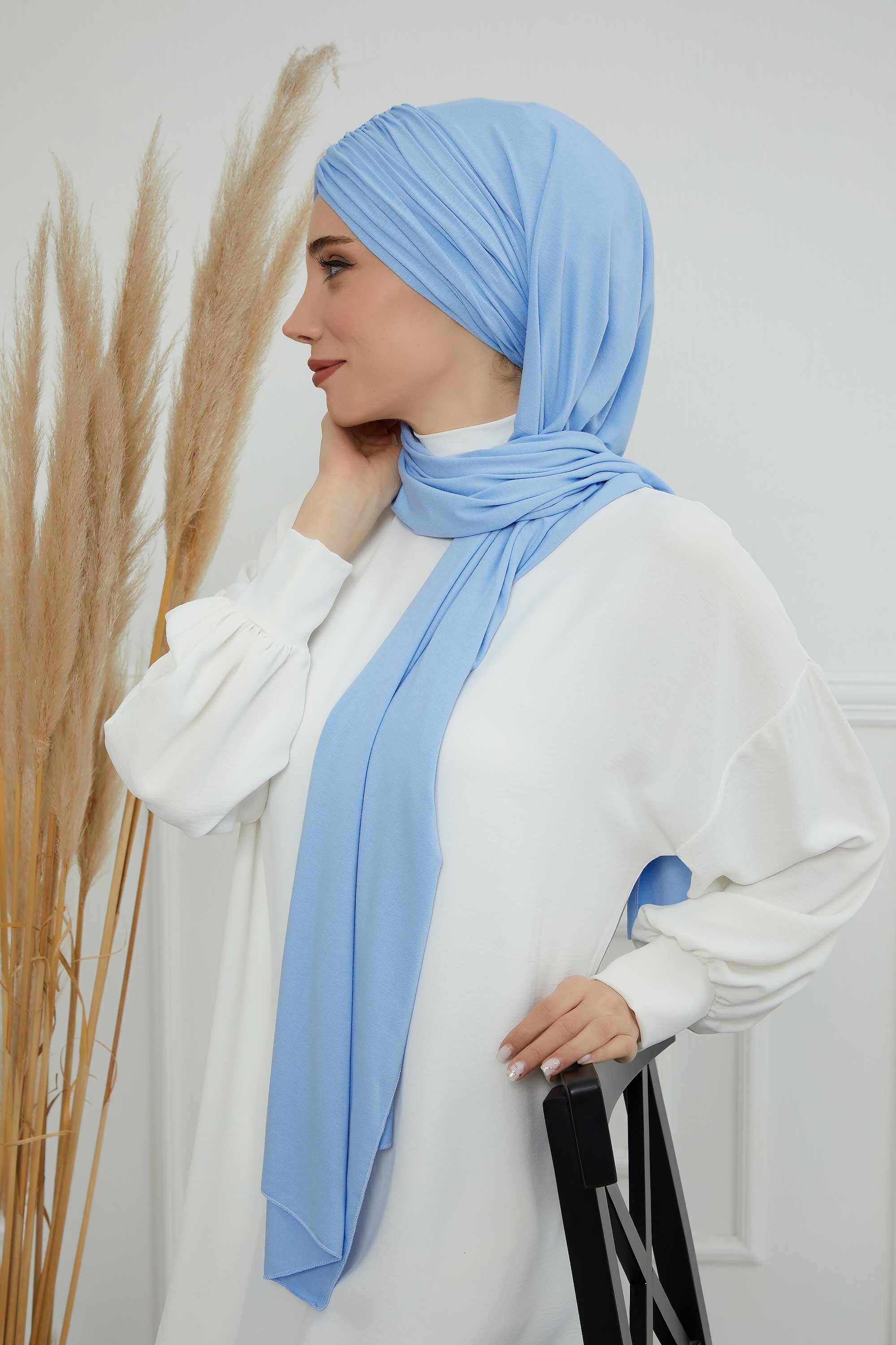 Effortless Instant Cotton Shawl for Women, Instant Cotton Lightweight Hijab Headscarf, Comfortable and Large Women Hijab Shawl,CPS-44 Blue