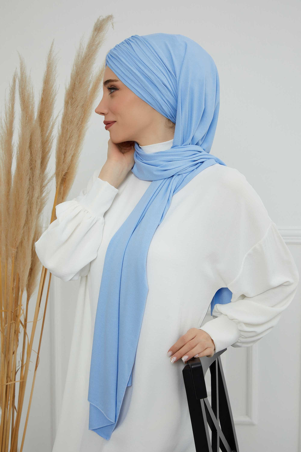 Effortless Instant Cotton Shawl for Women, Instant Cotton Lightweight Hijab Headscarf, Comfortable and Large Women Hijab Shawl,CPS-44 Blue