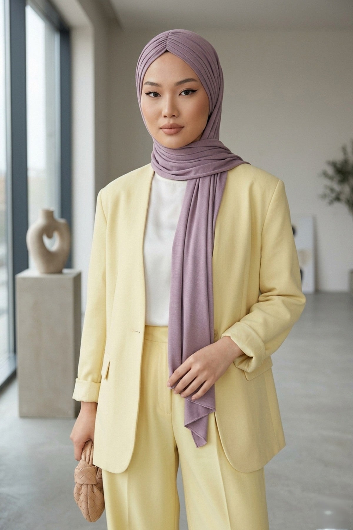 Effortless Instant Cotton Shawl for Women, Instant Cotton Lightweight Hijab Headscarf, Comfortable and Large Women Hijab Shawl,CPS-44 Lilac