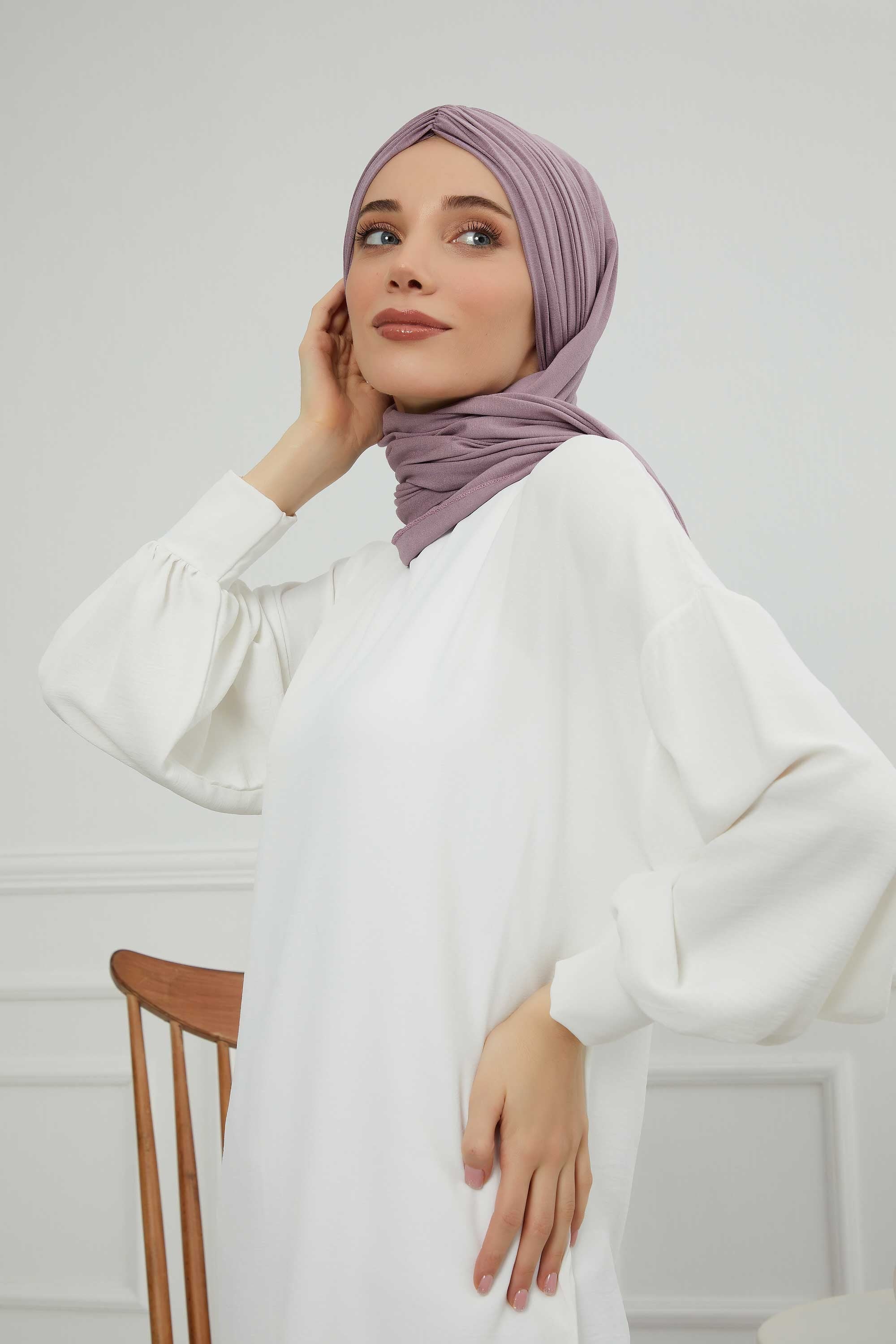 Effortless Instant Cotton Shawl for Women, Instant Cotton Lightweight Hijab Headscarf, Comfortable and Large Women Hijab Shawl,CPS-44 Lilac
