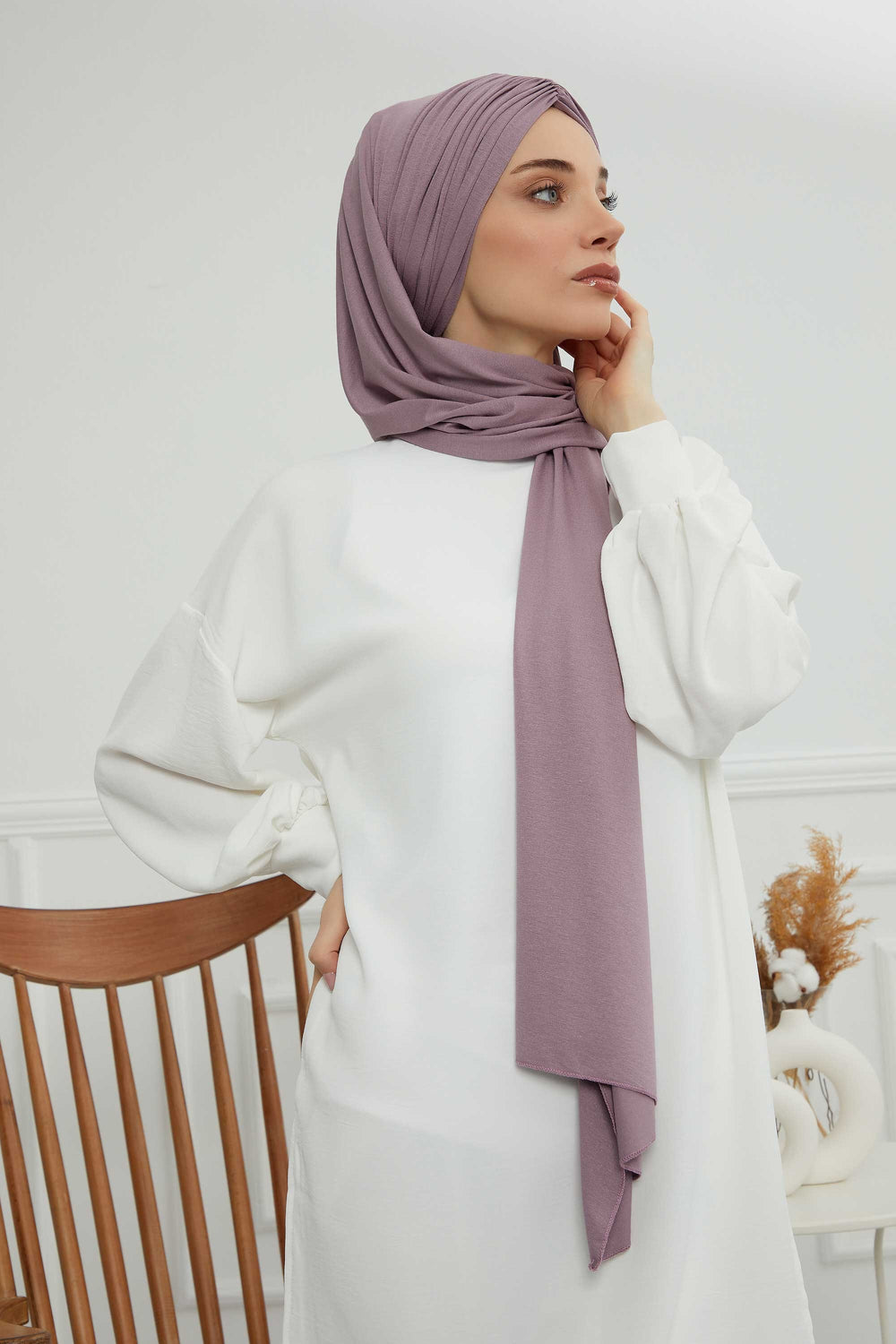 Effortless Instant Cotton Shawl for Women, Instant Cotton Lightweight Hijab Headscarf, Comfortable and Large Women Hijab Shawl,CPS-44 Lilac
