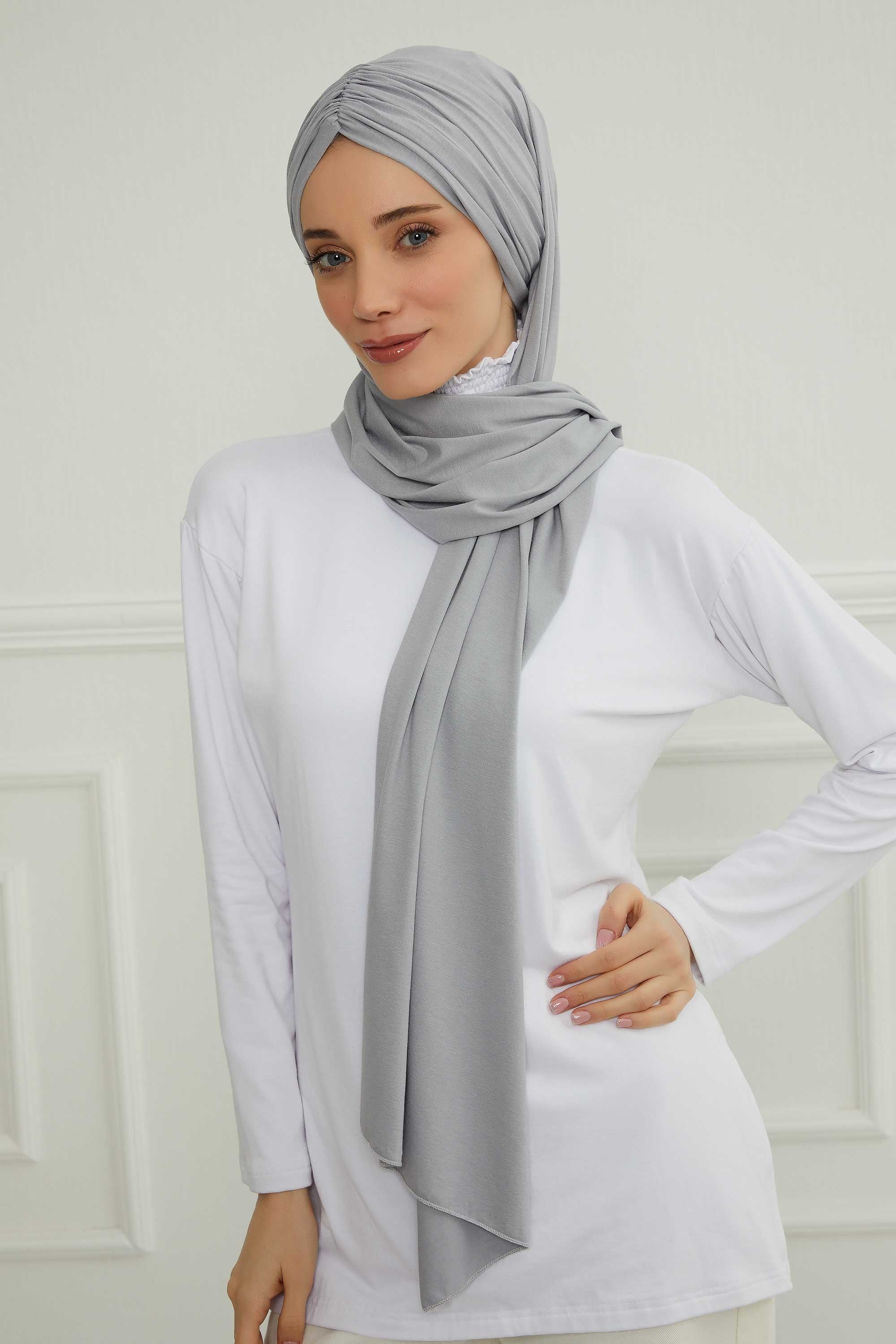 Effortless Instant Cotton Shawl for Women, Instant Cotton Lightweight Hijab Headscarf, Comfortable and Large Women Hijab Shawl,CPS-44 Grey 2