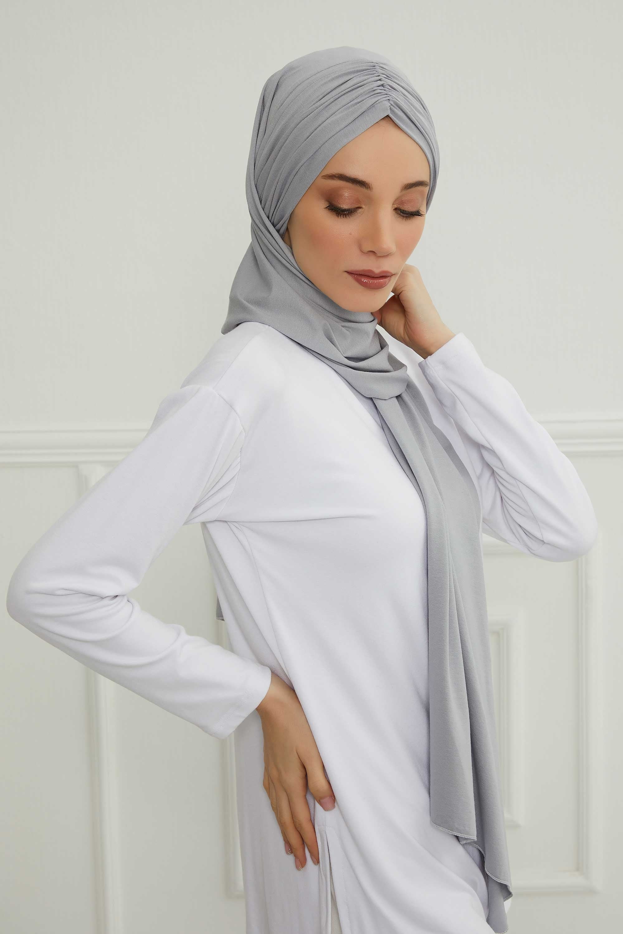 Effortless Instant Cotton Shawl for Women, Instant Cotton Lightweight Hijab Headscarf, Comfortable and Large Women Hijab Shawl,CPS-44 Grey 2