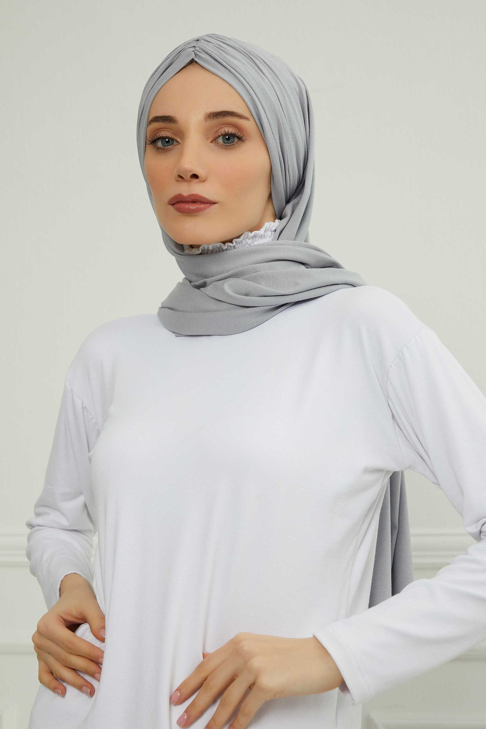 Effortless Instant Cotton Shawl for Women, Instant Cotton Lightweight Hijab Headscarf, Comfortable and Large Women Hijab Shawl,CPS-44 Grey 2