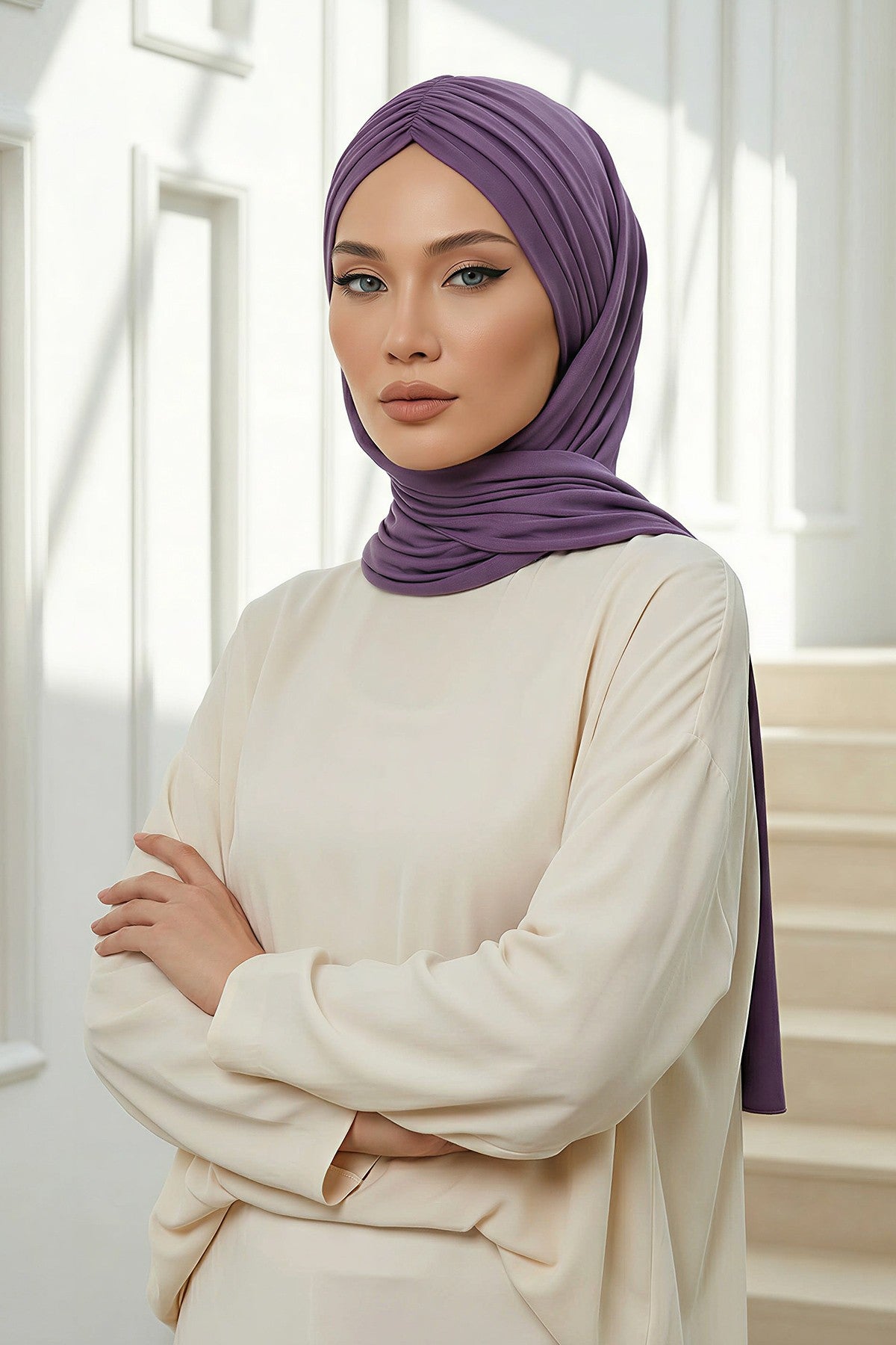 Effortless Instant Cotton Shawl for Women, Instant Cotton Lightweight Hijab Headscarf, Comfortable and Large Women Hijab Shawl,CPS-44 Purple 2