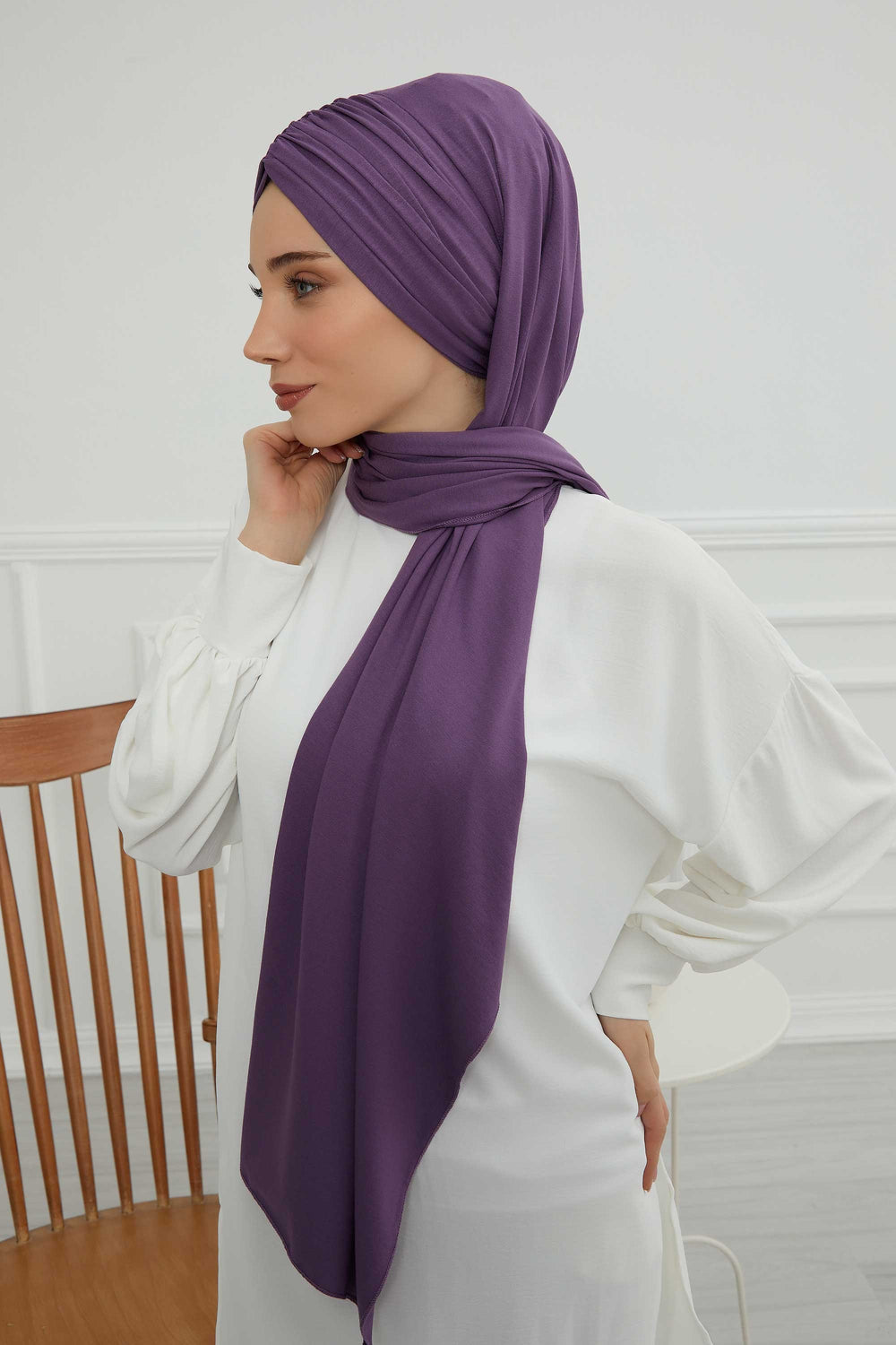 Effortless Instant Cotton Shawl for Women, Instant Cotton Lightweight Hijab Headscarf, Comfortable and Large Women Hijab Shawl,CPS-44 Purple 2