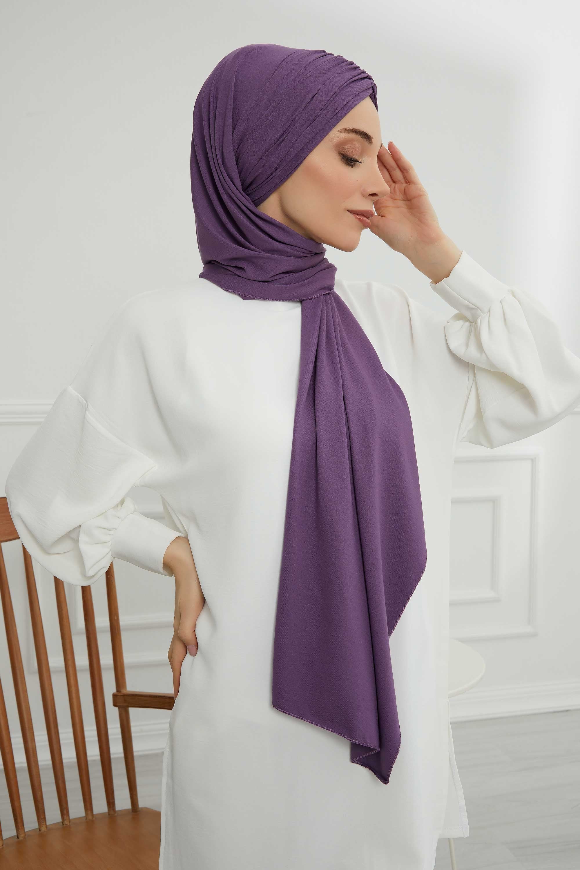Effortless Instant Cotton Shawl for Women, Instant Cotton Lightweight Hijab Headscarf, Comfortable and Large Women Hijab Shawl,CPS-44 Purple 2
