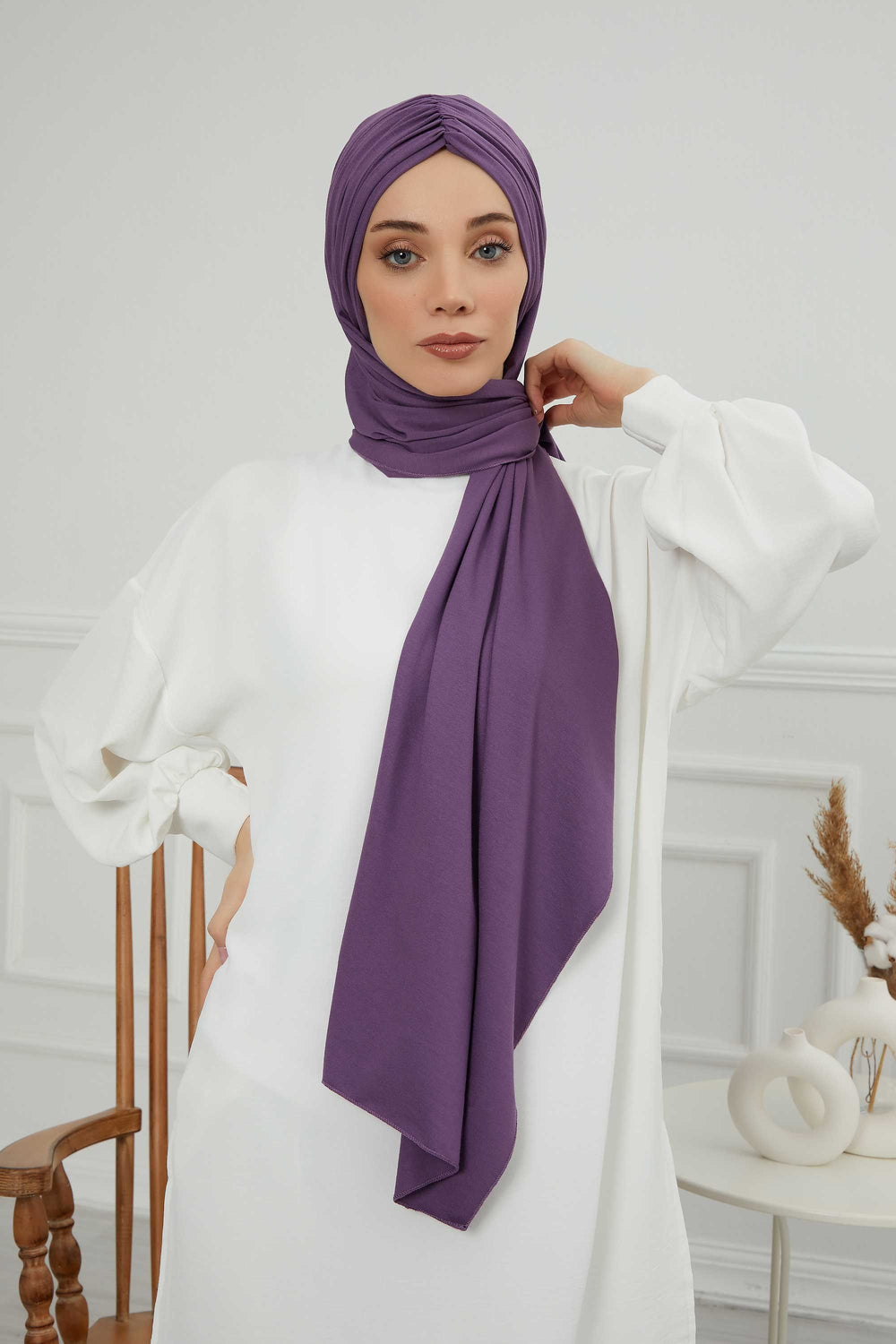 Effortless Instant Cotton Shawl for Women, Instant Cotton Lightweight Hijab Headscarf, Comfortable and Large Women Hijab Shawl,CPS-44 Purple 2