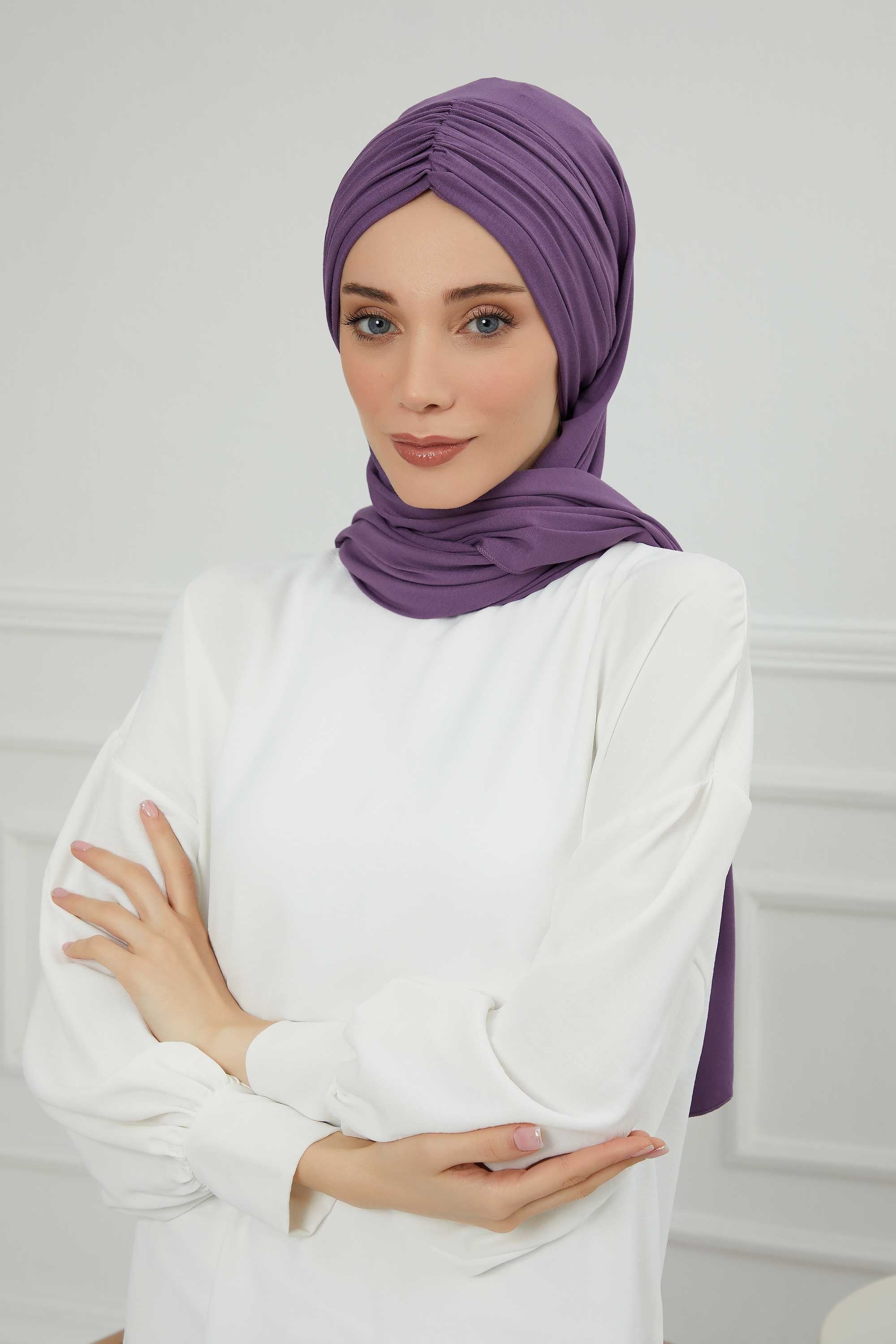 Effortless Instant Cotton Shawl for Women, Instant Cotton Lightweight Hijab Headscarf, Comfortable and Large Women Hijab Shawl,CPS-44 Purple 2