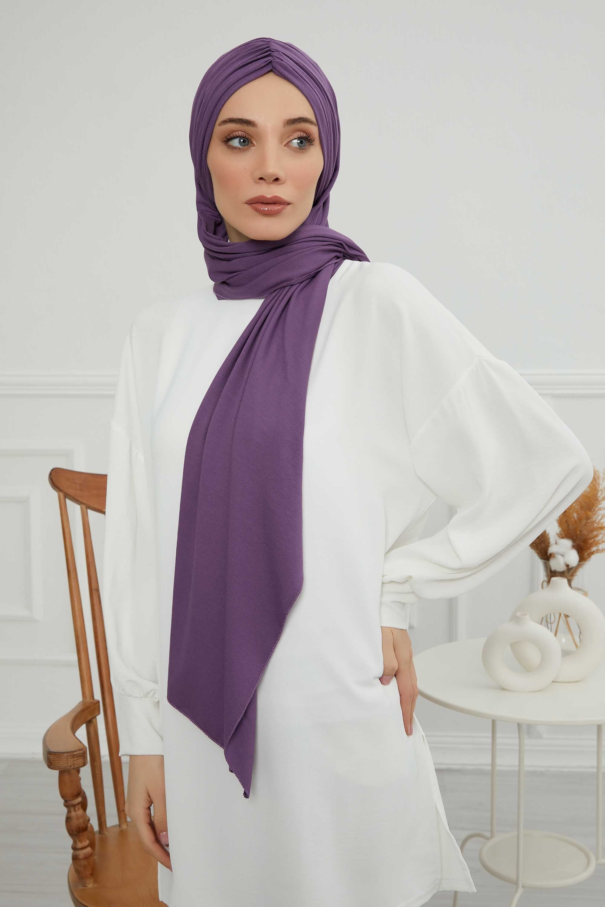 Effortless Instant Cotton Shawl for Women, Instant Cotton Lightweight Hijab Headscarf, Comfortable and Large Women Hijab Shawl,CPS-44 Purple 2