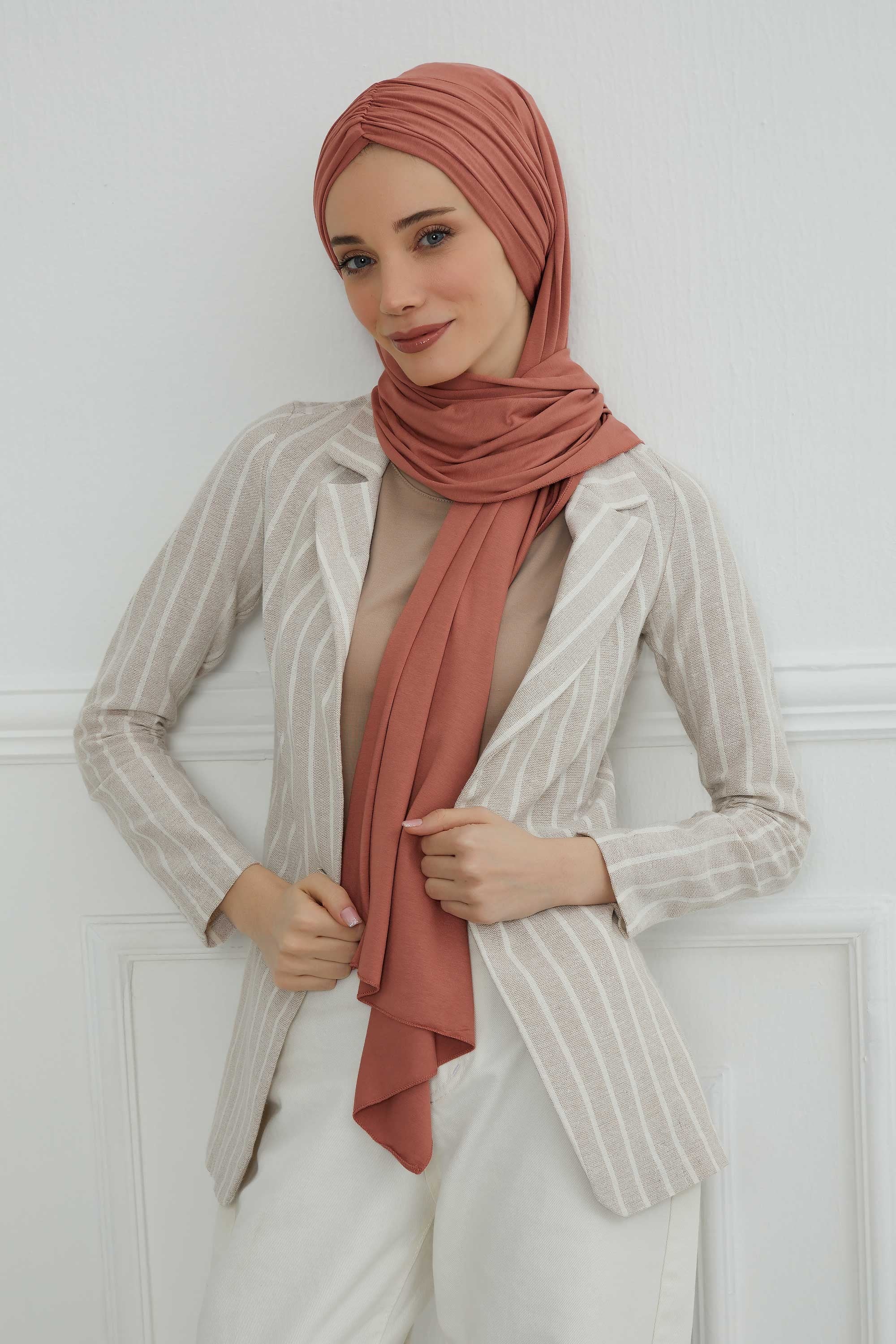 Effortless Instant Cotton Shawl for Women, Instant Cotton Lightweight Hijab Headscarf, Comfortable and Large Women Hijab Shawl,CPS-44 Salmon