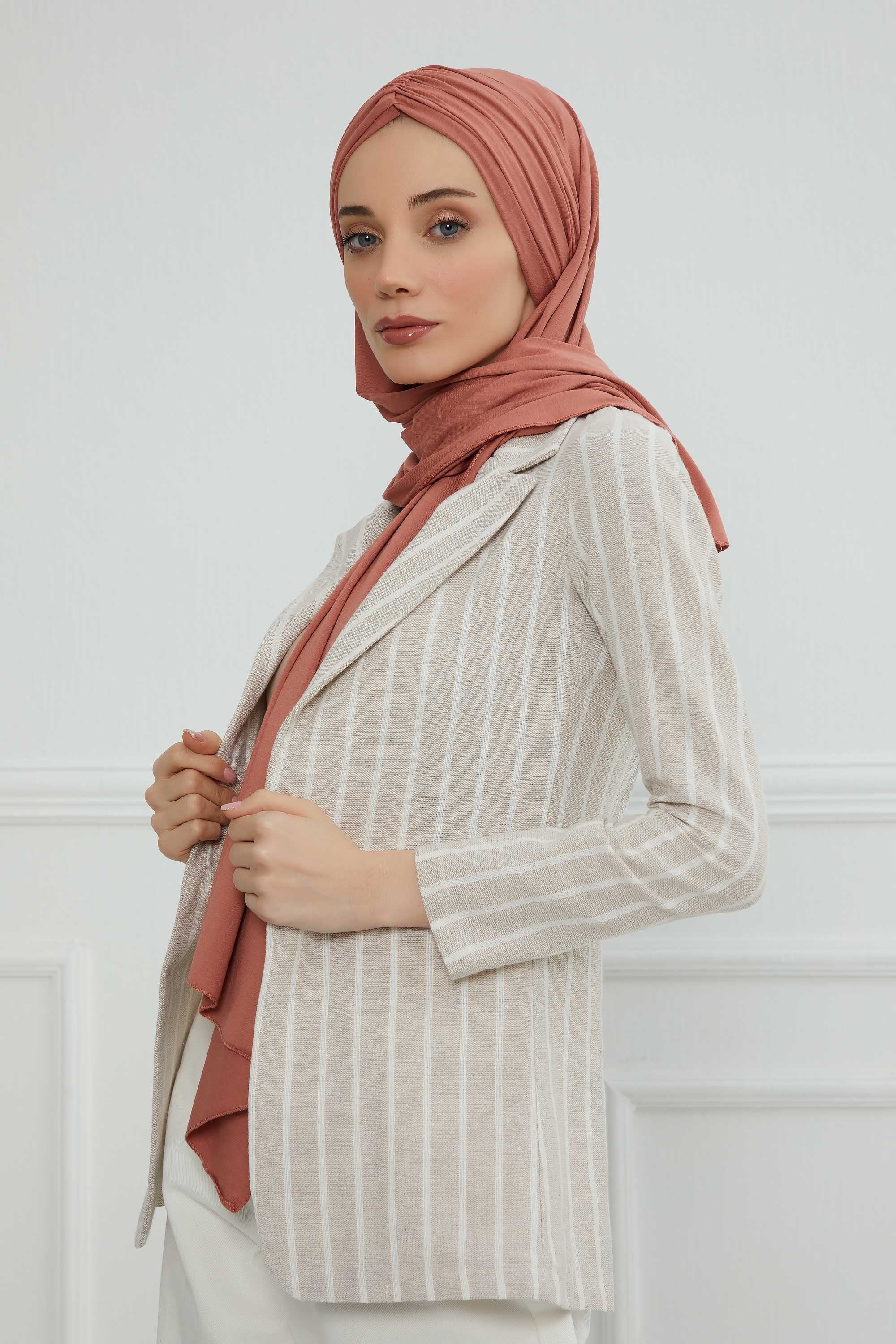 Effortless Instant Cotton Shawl for Women, Instant Cotton Lightweight Hijab Headscarf, Comfortable and Large Women Hijab Shawl,CPS-44 Salmon