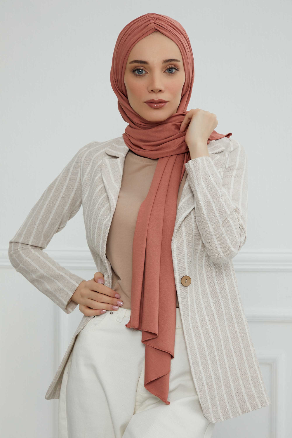 Effortless Instant Cotton Shawl for Women, Instant Cotton Lightweight Hijab Headscarf, Comfortable and Large Women Hijab Shawl,CPS-44 Salmon