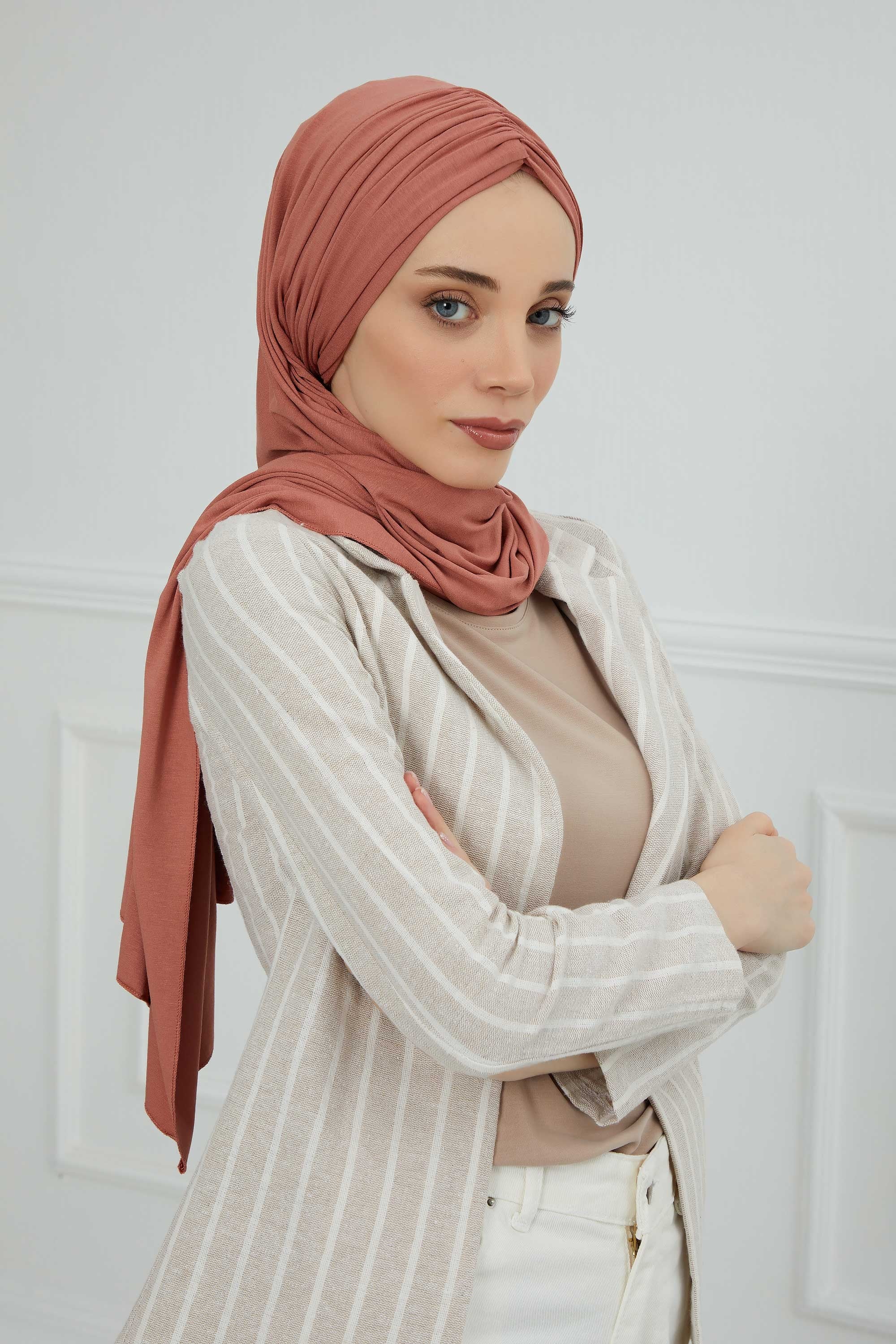 Effortless Instant Cotton Shawl for Women, Instant Cotton Lightweight Hijab Headscarf, Comfortable and Large Women Hijab Shawl,CPS-44 Salmon