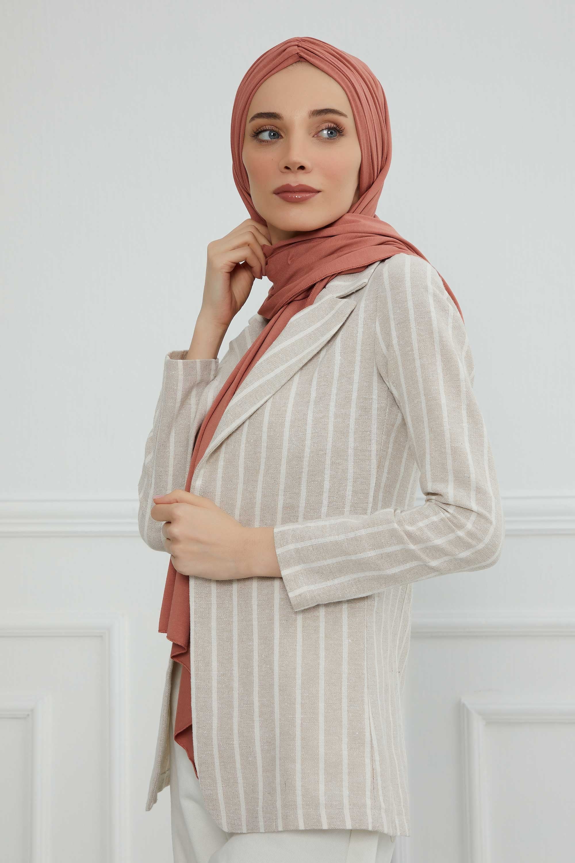 Effortless Instant Cotton Shawl for Women, Instant Cotton Lightweight Hijab Headscarf, Comfortable and Large Women Hijab Shawl,CPS-44 Salmon