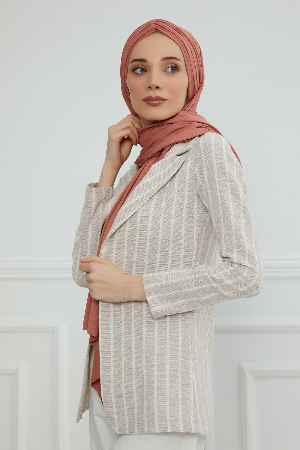 Effortless Instant Cotton Shawl for Women, Instant Cotton Lightweight Hijab Headscarf, Comfortable and Large Women Hijab Shawl,CPS-44 Salmon