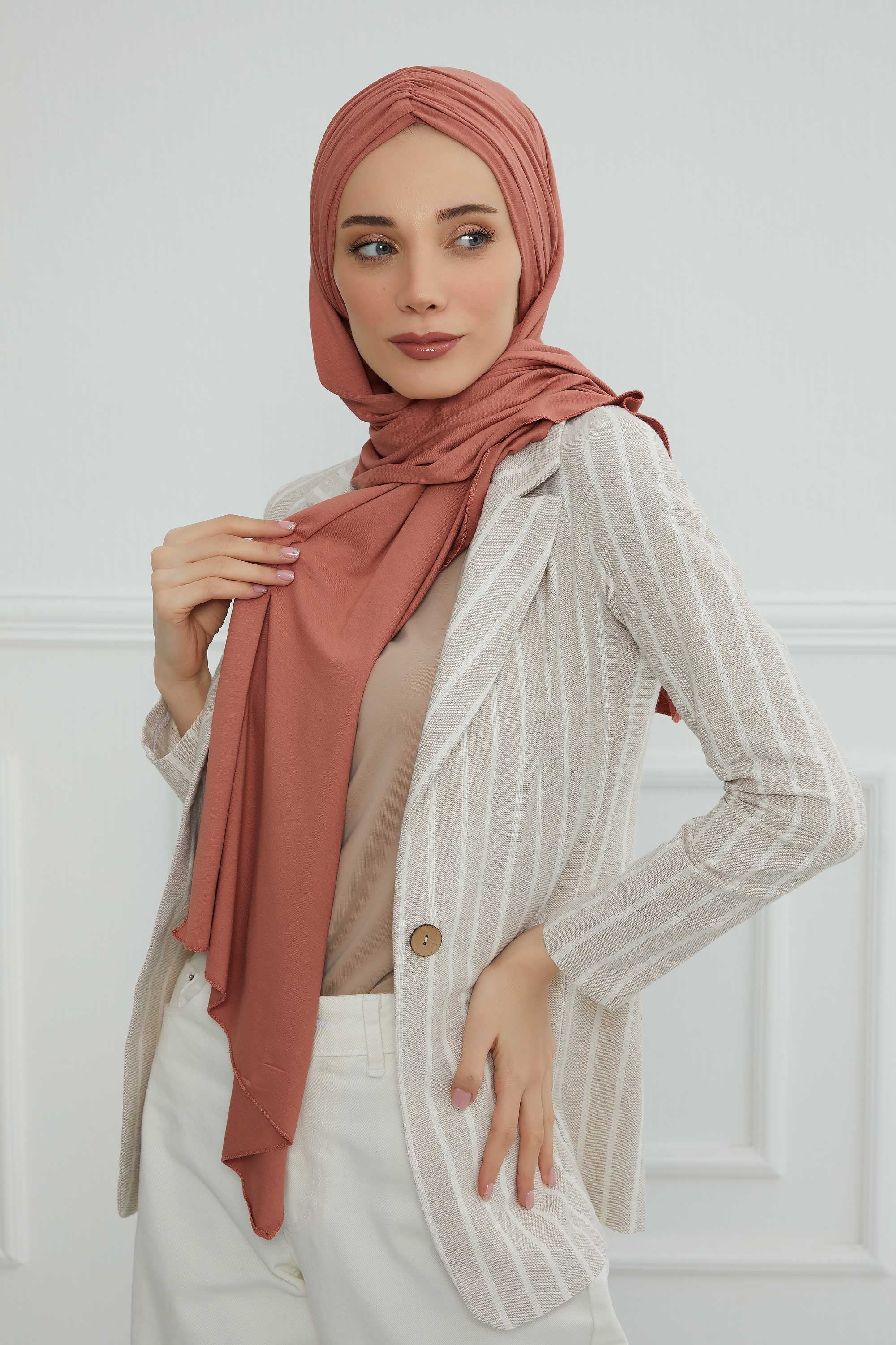 Effortless Instant Cotton Shawl for Women, Instant Cotton Lightweight Hijab Headscarf, Comfortable and Large Women Hijab Shawl,CPS-44 Salmon