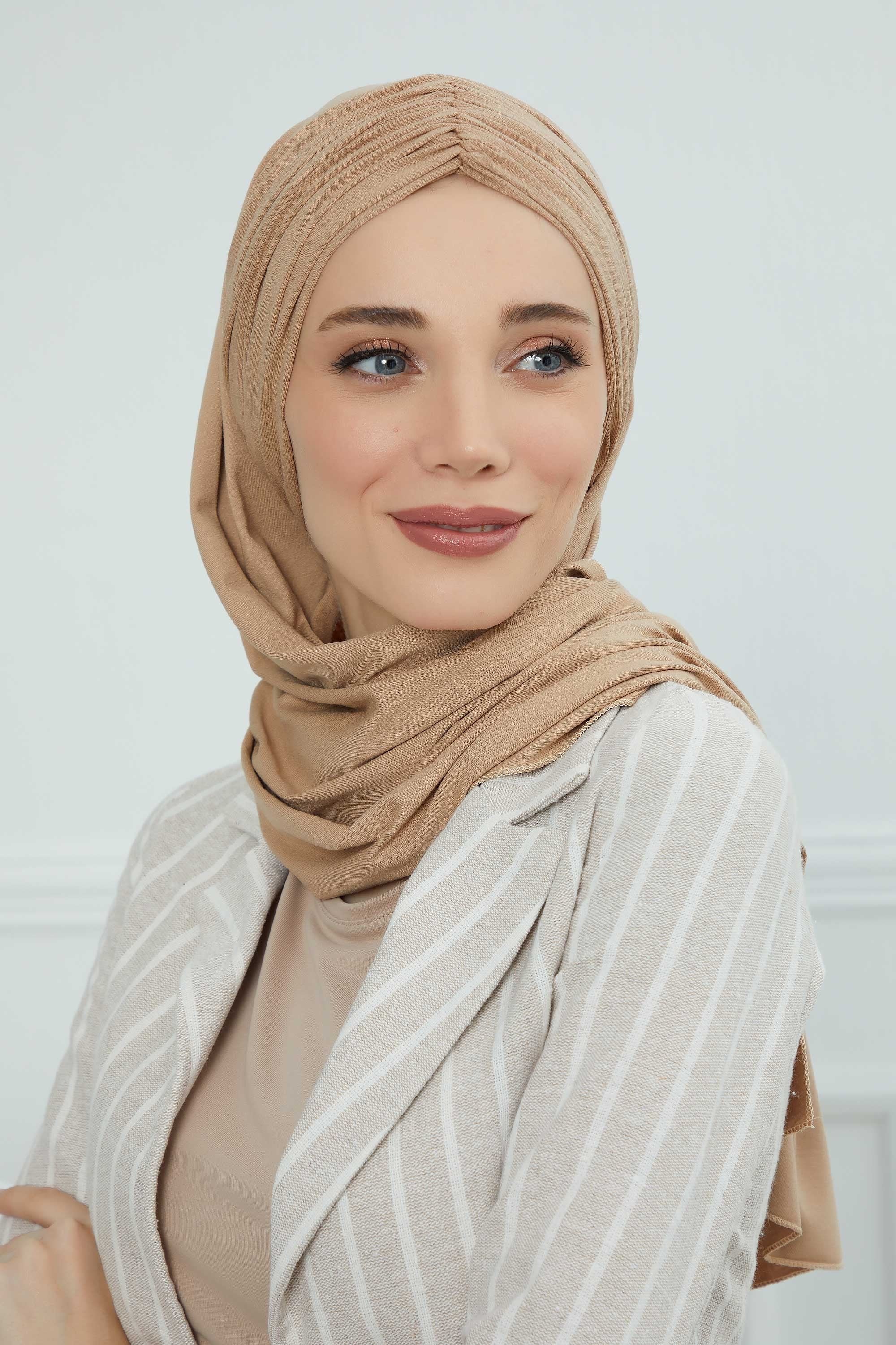 Effortless Instant Cotton Shawl for Women, Instant Cotton Lightweight Hijab Headscarf, Comfortable and Large Women Hijab Shawl,CPS-44 Sand Brown