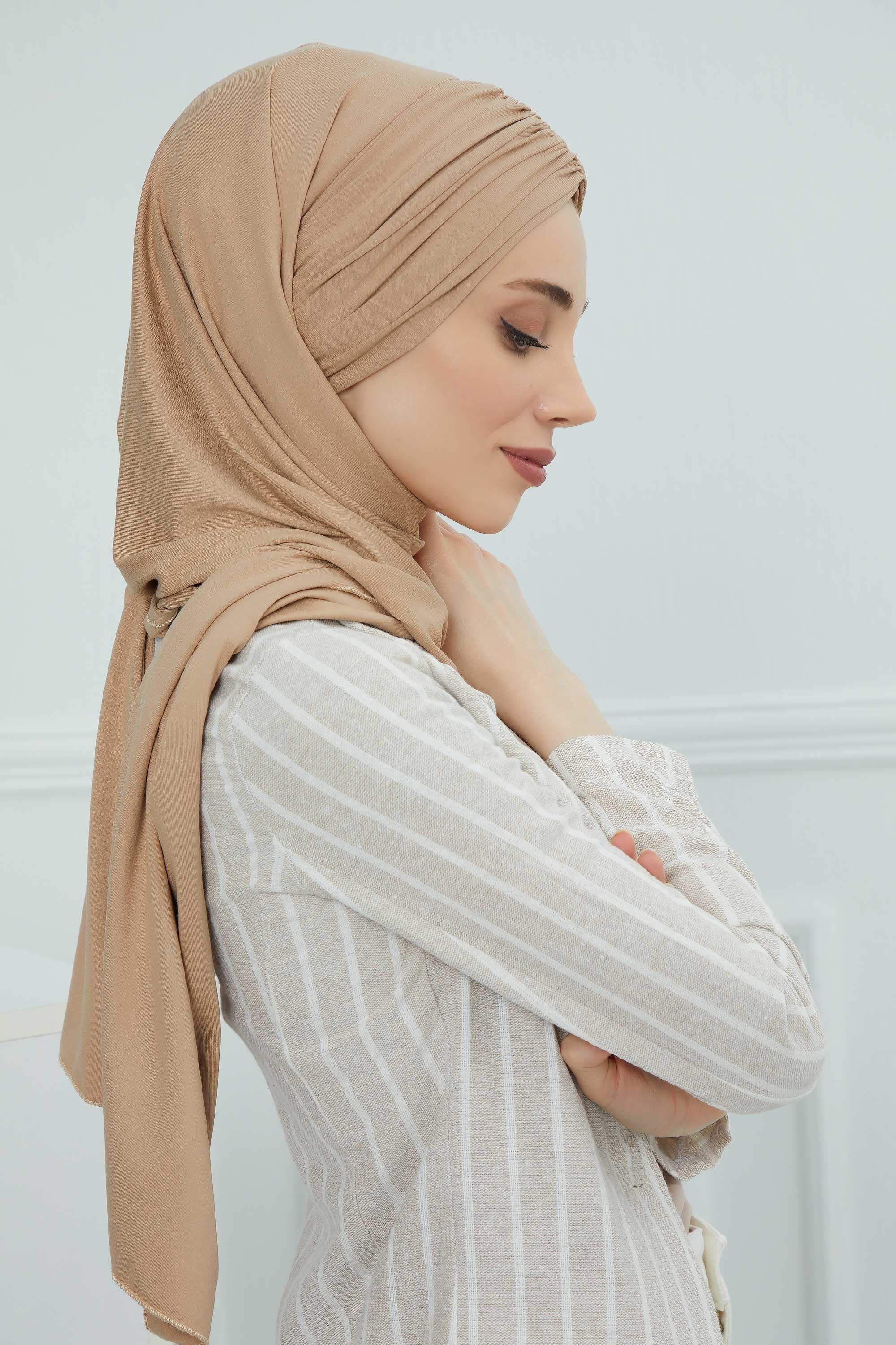 Effortless Instant Cotton Shawl for Women, Instant Cotton Lightweight Hijab Headscarf, Comfortable and Large Women Hijab Shawl,CPS-44 Sand Brown