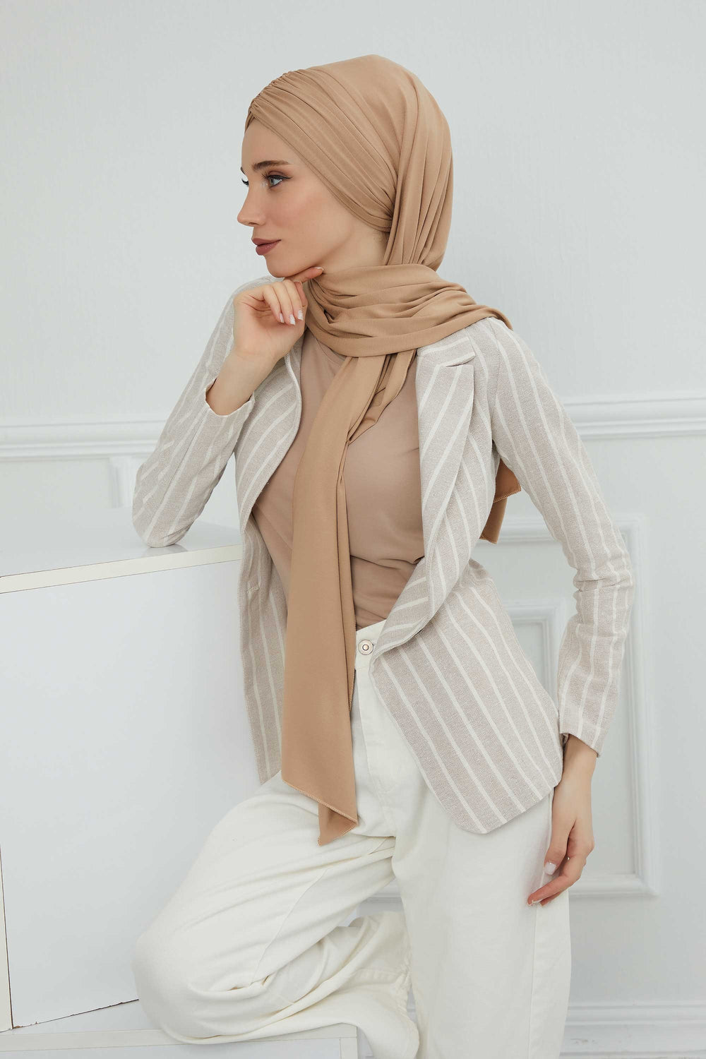 Effortless Instant Cotton Shawl for Women, Instant Cotton Lightweight Hijab Headscarf, Comfortable and Large Women Hijab Shawl,CPS-44 Sand Brown