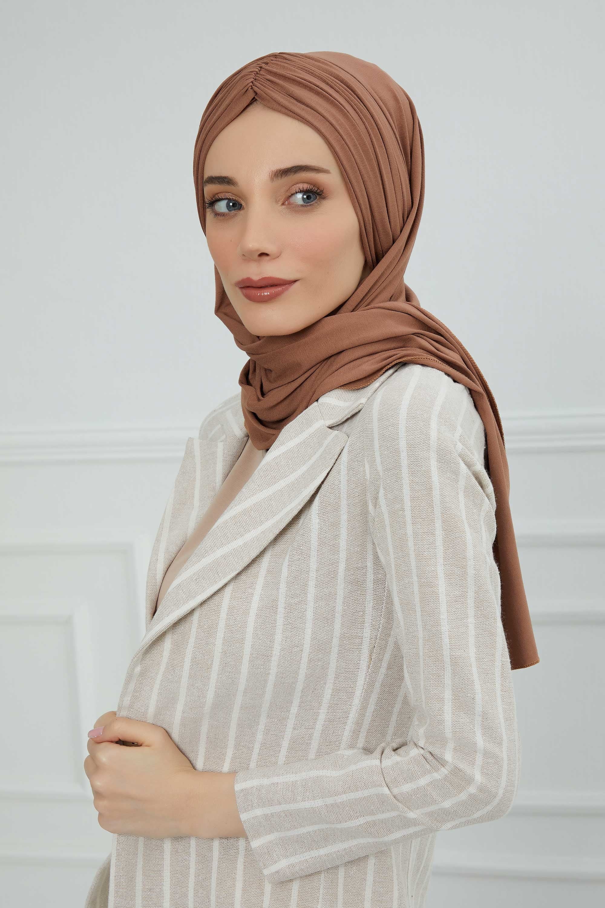 Effortless Instant Cotton Shawl for Women, Instant Cotton Lightweight Hijab Headscarf, Comfortable and Large Women Hijab Shawl,CPS-44 Caramel Brown