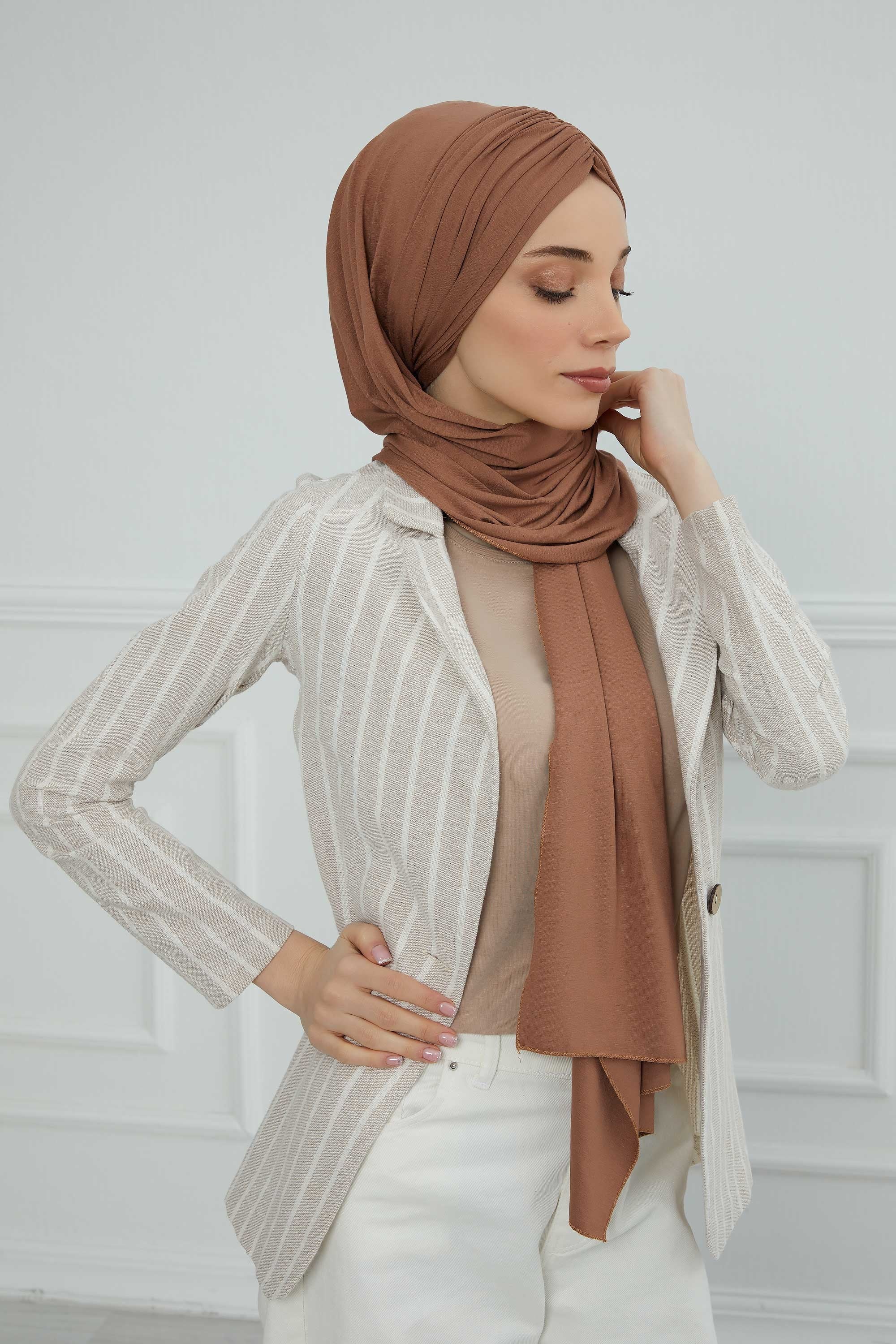 Effortless Instant Cotton Shawl for Women, Instant Cotton Lightweight Hijab Headscarf, Comfortable and Large Women Hijab Shawl,CPS-44 Caramel Brown