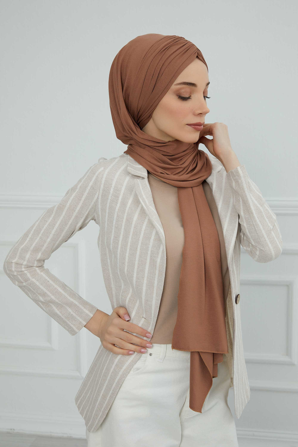 Effortless Instant Cotton Shawl for Women, Instant Cotton Lightweight Hijab Headscarf, Comfortable and Large Women Hijab Shawl,CPS-44 Caramel Brown