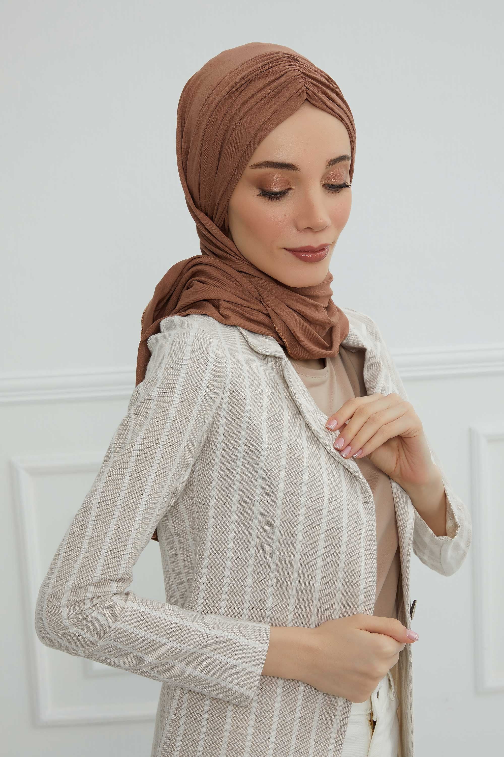 Effortless Instant Cotton Shawl for Women, Instant Cotton Lightweight Hijab Headscarf, Comfortable and Large Women Hijab Shawl,CPS-44 Caramel Brown