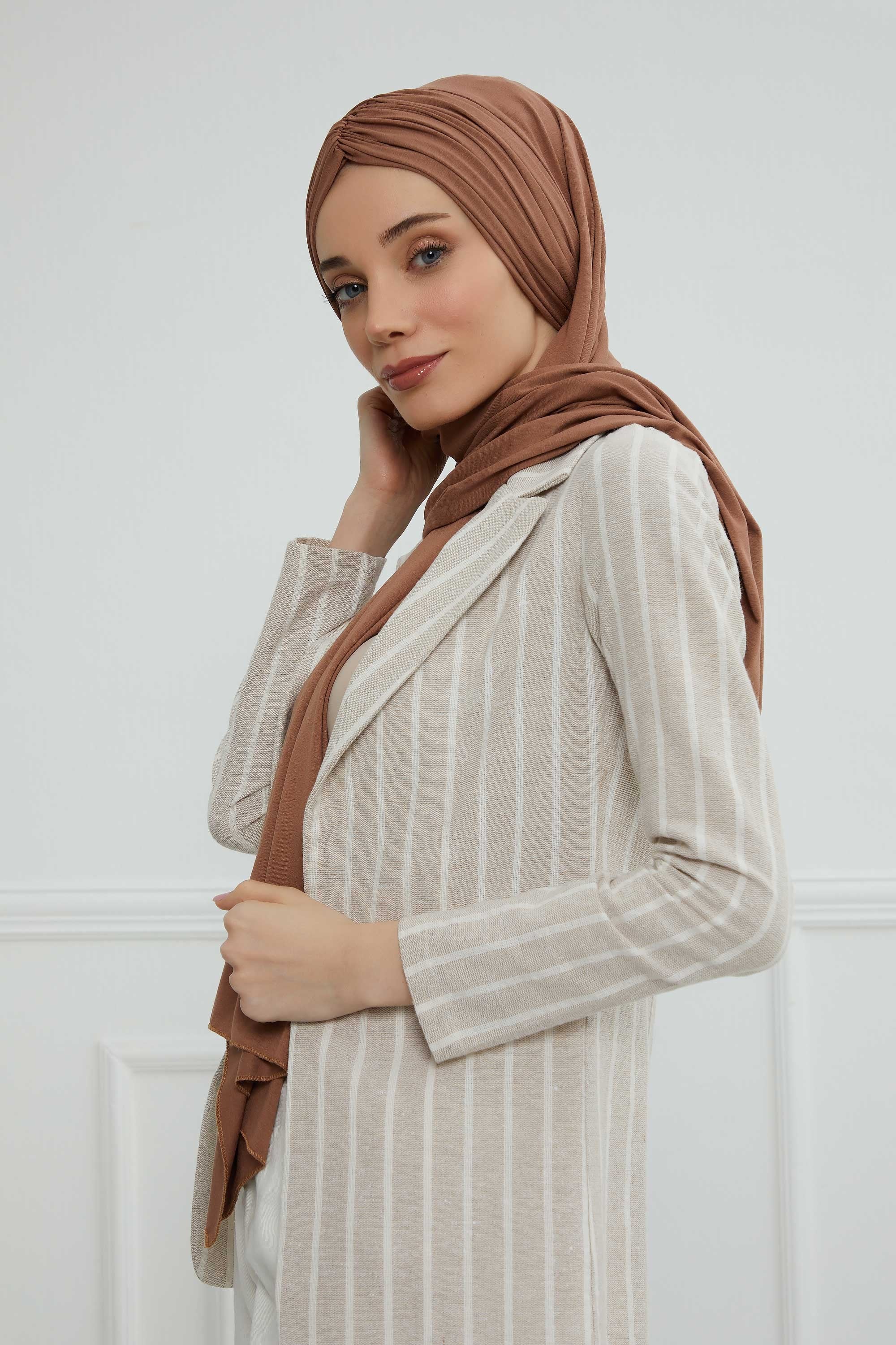 Effortless Instant Cotton Shawl for Women, Instant Cotton Lightweight Hijab Headscarf, Comfortable and Large Women Hijab Shawl,CPS-44 Caramel Brown