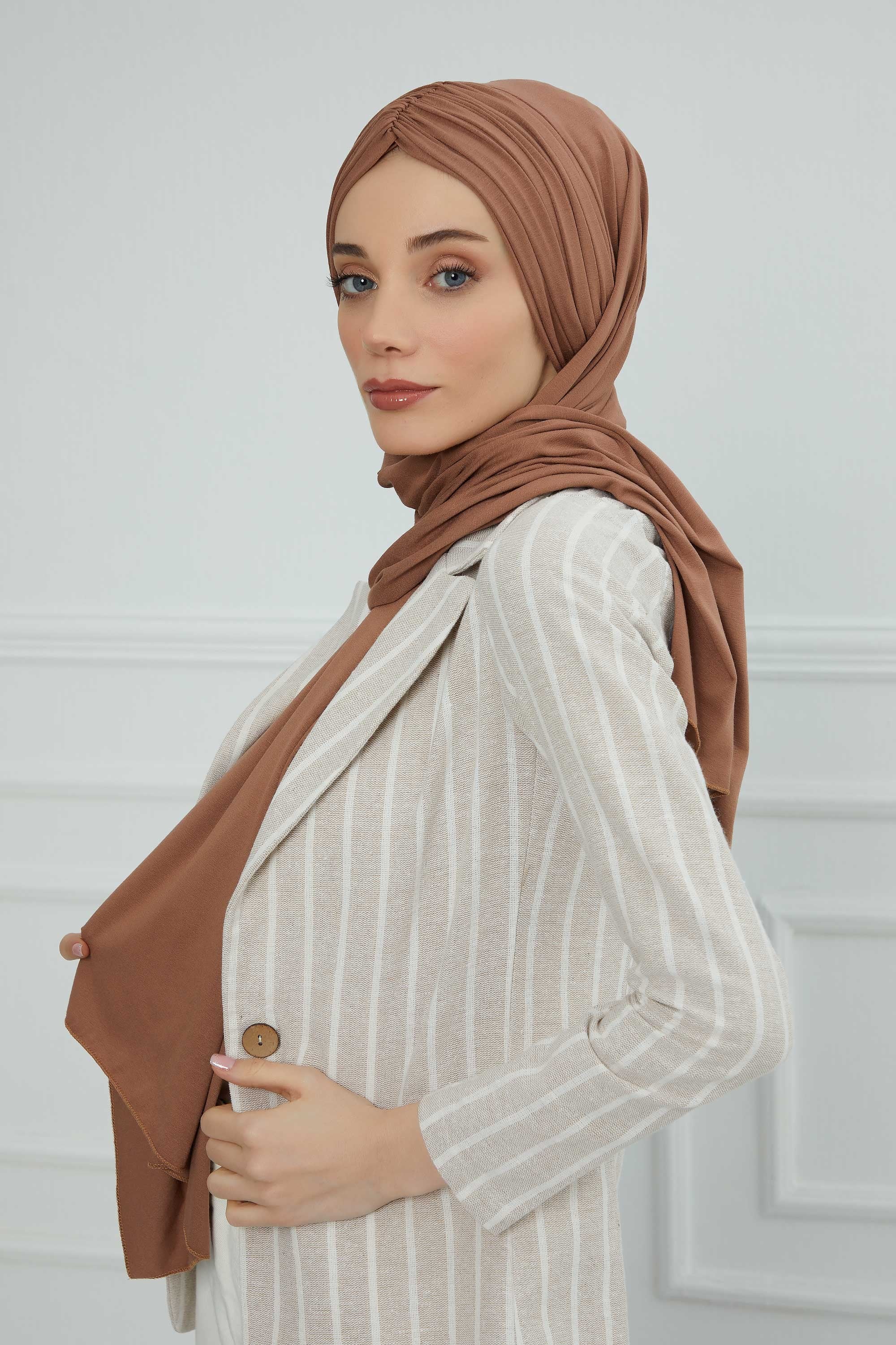 Effortless Instant Cotton Shawl for Women, Instant Cotton Lightweight Hijab Headscarf, Comfortable and Large Women Hijab Shawl,CPS-44 Caramel Brown