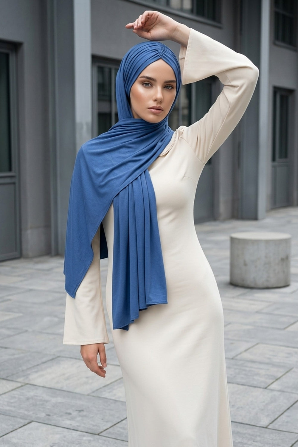 Effortless Instant Cotton Shawl for Women, Instant Cotton Lightweight Hijab Headscarf, Comfortable and Large Women Hijab Shawl,CPS-44 İndigo