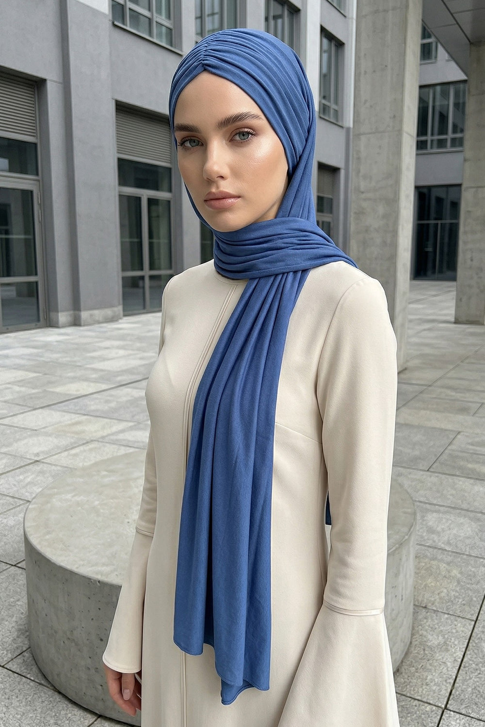 Effortless Instant Cotton Shawl for Women, Instant Cotton Lightweight Hijab Headscarf, Comfortable and Large Women Hijab Shawl,CPS-44 İndigo