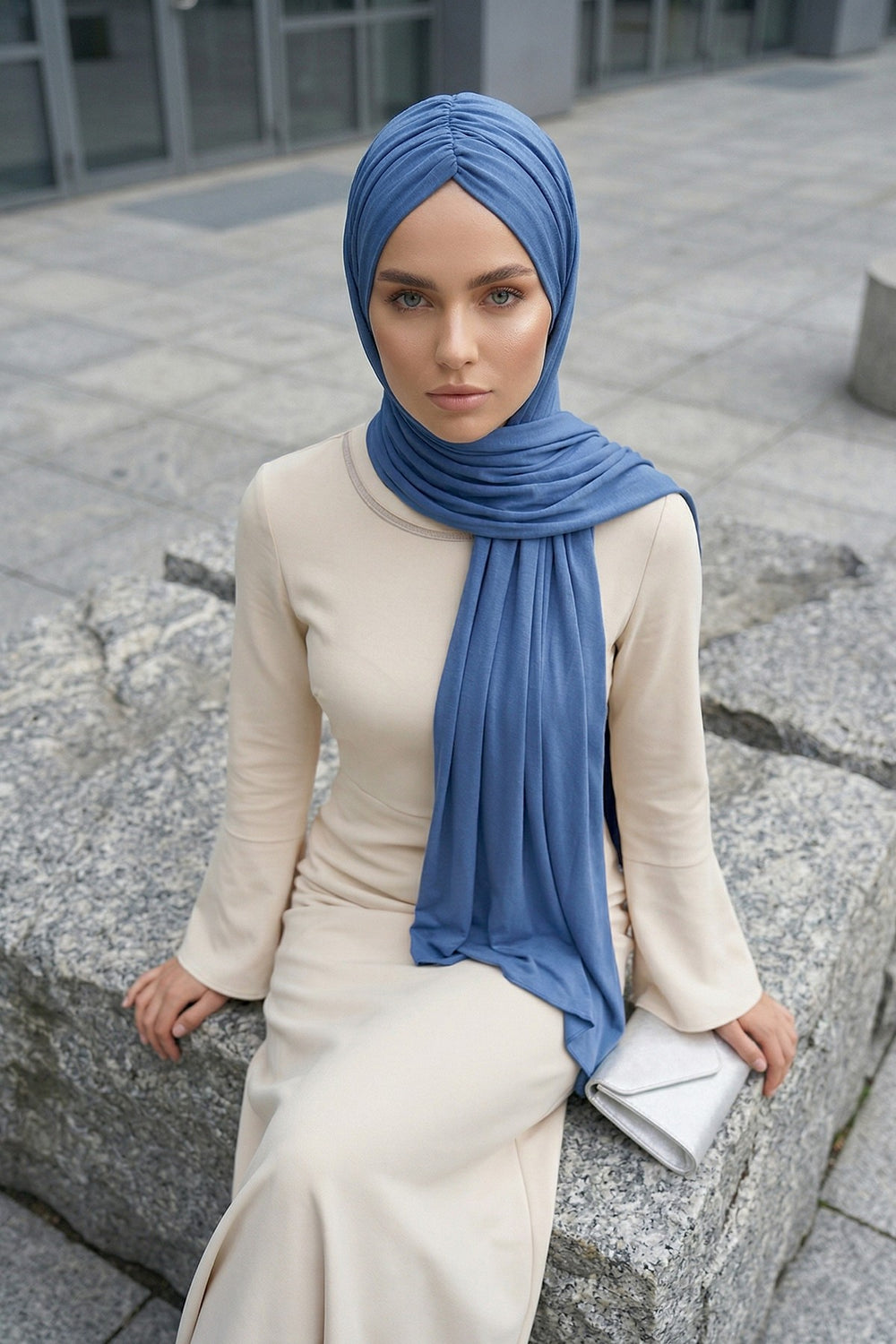 Effortless Instant Cotton Shawl for Women, Instant Cotton Lightweight Hijab Headscarf, Comfortable and Large Women Hijab Shawl,CPS-44 İndigo