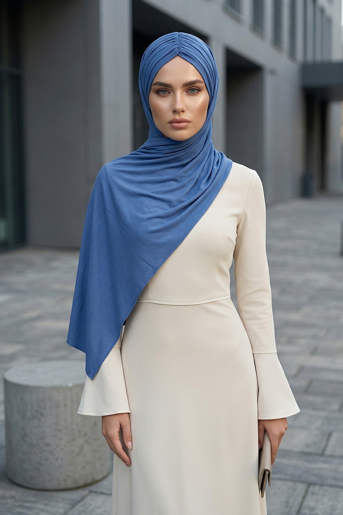Effortless Instant Cotton Shawl for Women, Instant Cotton Lightweight Hijab Headscarf, Comfortable and Large Women Hijab Shawl,CPS-44 İndigo