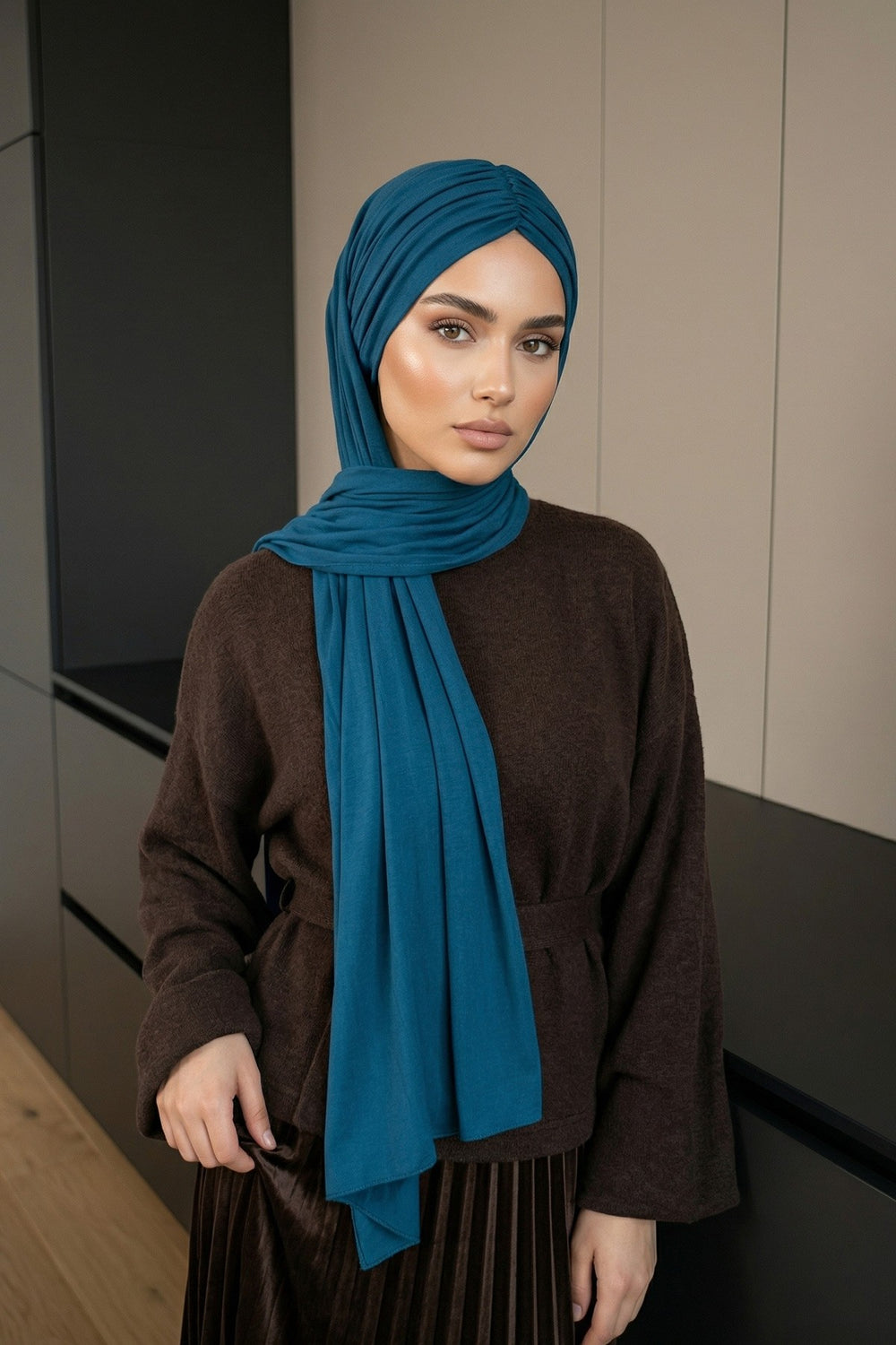 Effortless Instant Cotton Shawl for Women, Instant Cotton Lightweight Hijab Headscarf, Comfortable and Large Women Hijab Shawl,CPS-44 Petrol Blue