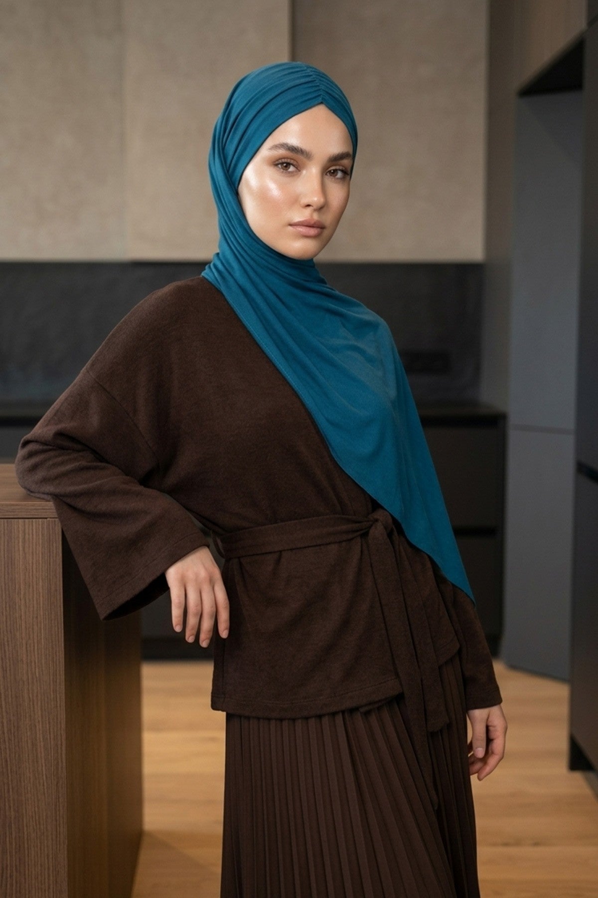 Effortless Instant Cotton Shawl for Women, Instant Cotton Lightweight Hijab Headscarf, Comfortable and Large Women Hijab Shawl,CPS-44 Petrol Blue
