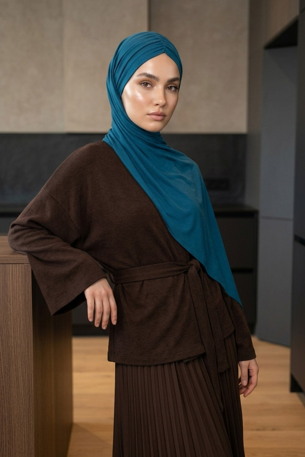 Effortless Instant Cotton Shawl for Women, Instant Cotton Lightweight Hijab Headscarf, Comfortable and Large Women Hijab Shawl,CPS-44 Petrol Blue