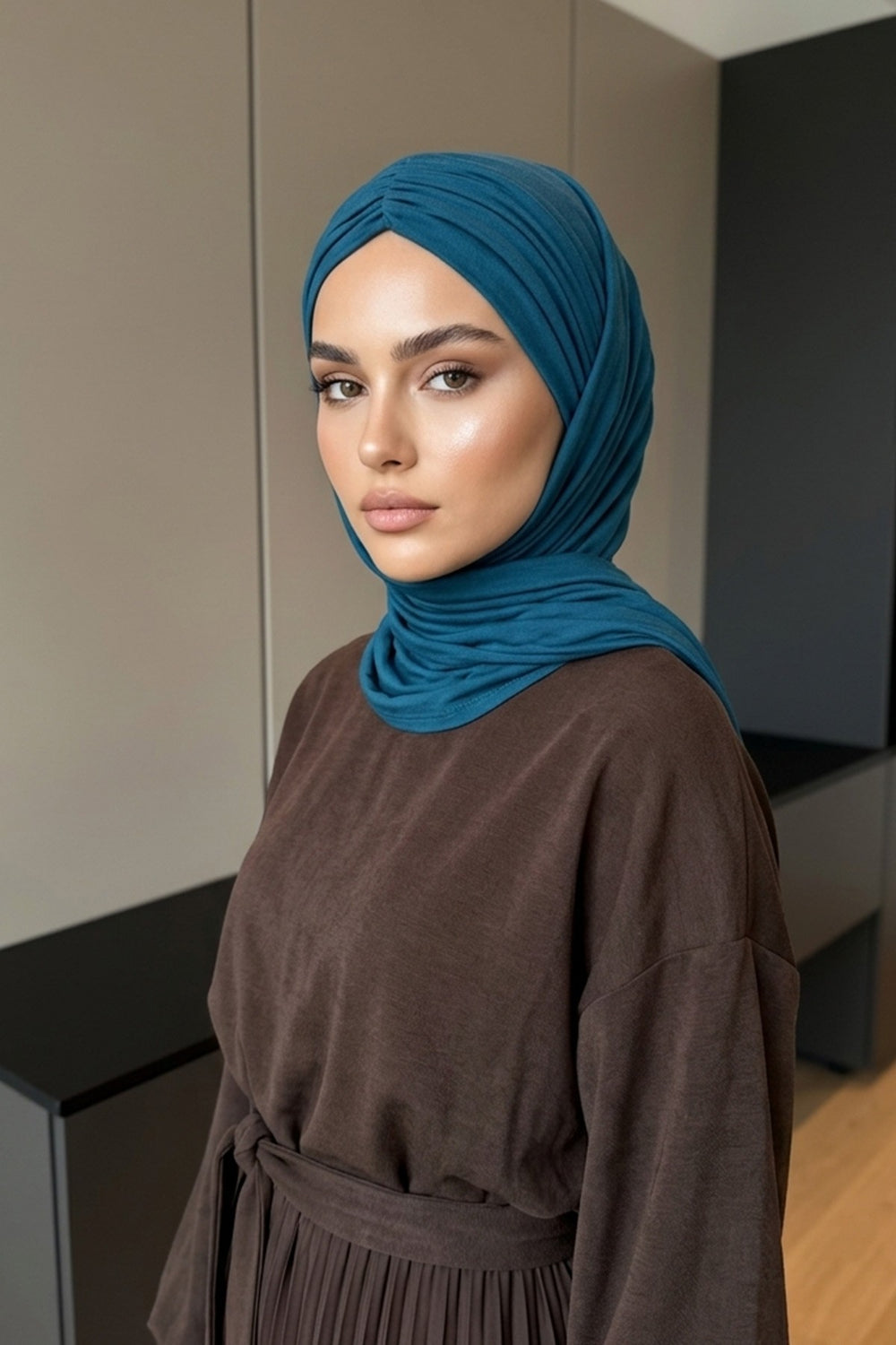 Effortless Instant Cotton Shawl for Women, Instant Cotton Lightweight Hijab Headscarf, Comfortable and Large Women Hijab Shawl,CPS-44 Petrol Blue