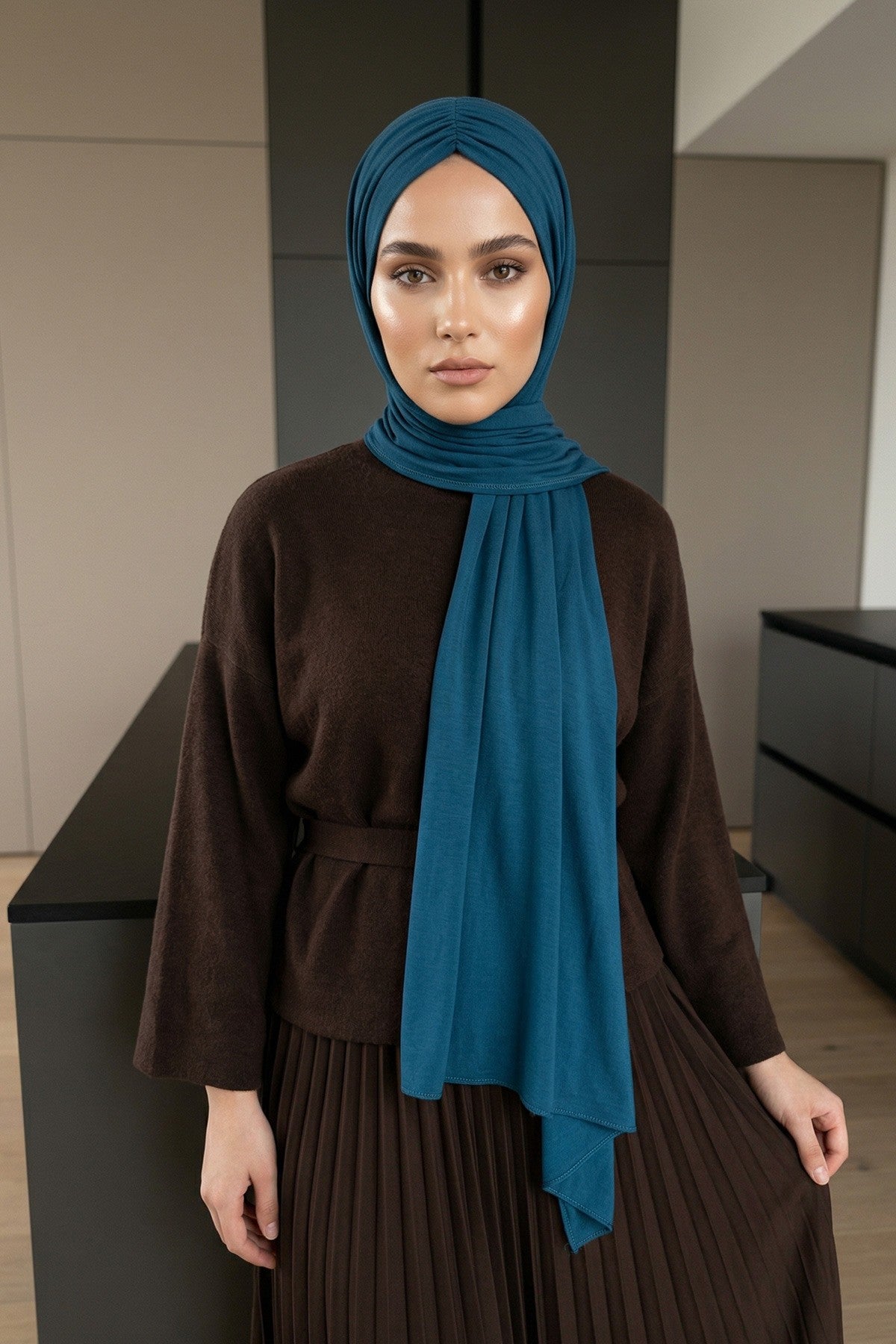 Effortless Instant Cotton Shawl for Women, Instant Cotton Lightweight Hijab Headscarf, Comfortable and Large Women Hijab Shawl,CPS-44 Petrol Blue