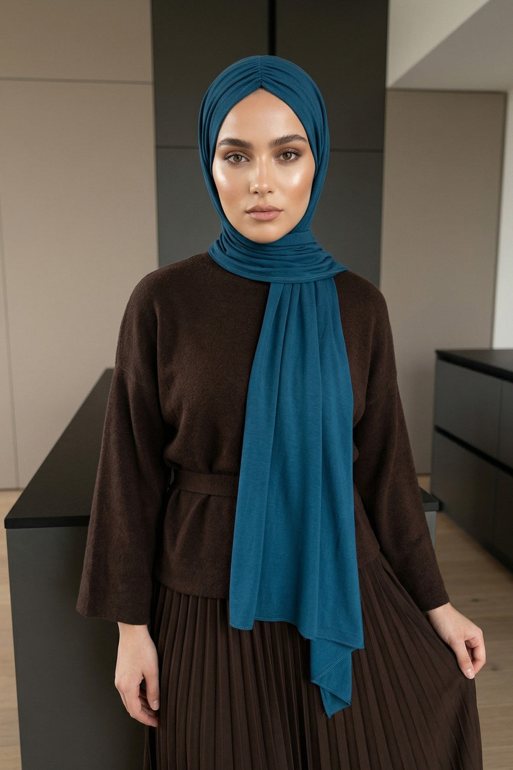 Effortless Instant Cotton Shawl for Women, Instant Cotton Lightweight Hijab Headscarf, Comfortable and Large Women Hijab Shawl,CPS-44 Petrol Blue