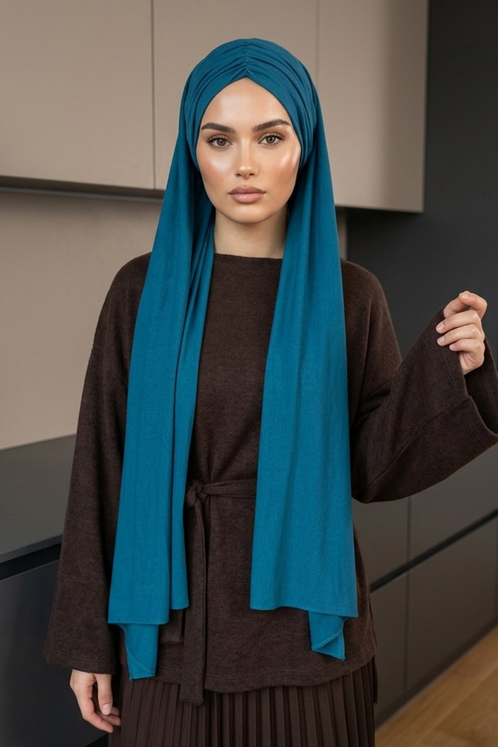 Effortless Instant Cotton Shawl for Women, Instant Cotton Lightweight Hijab Headscarf, Comfortable and Large Women Hijab Shawl,CPS-44 Petrol Blue