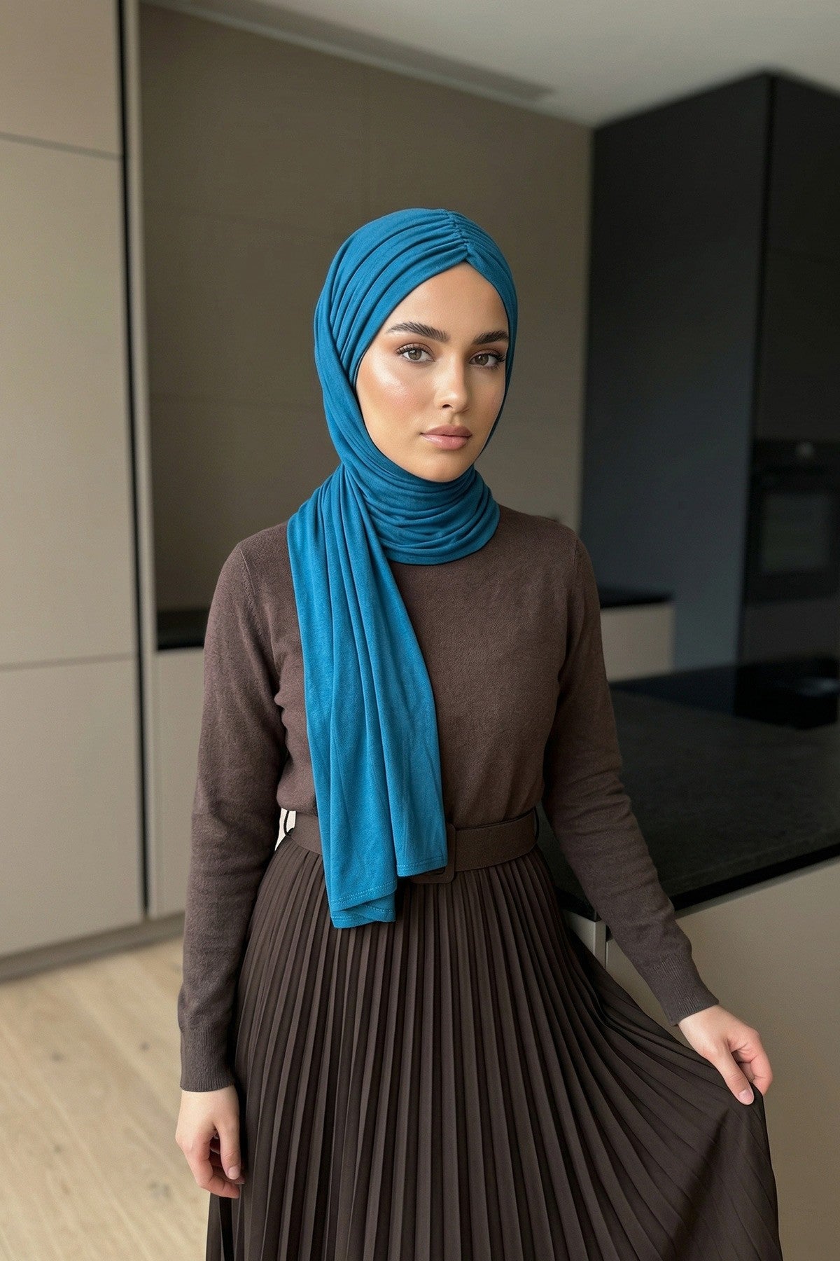 Effortless Instant Cotton Shawl for Women, Instant Cotton Lightweight Hijab Headscarf, Comfortable and Large Women Hijab Shawl,CPS-44 Petrol Blue