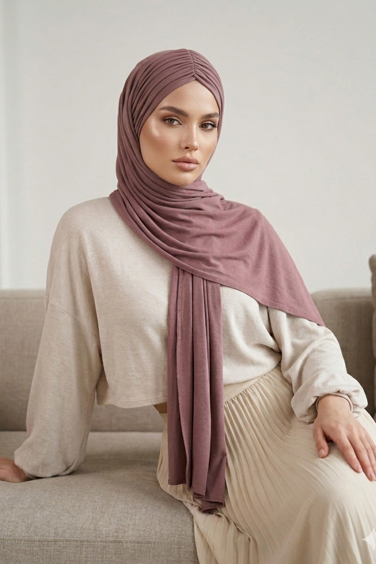 Effortless Instant Cotton Shawl for Women, Instant Cotton Lightweight Hijab Headscarf, Comfortable and Large Women Hijab Shawl,CPS-44 Dusty Rose