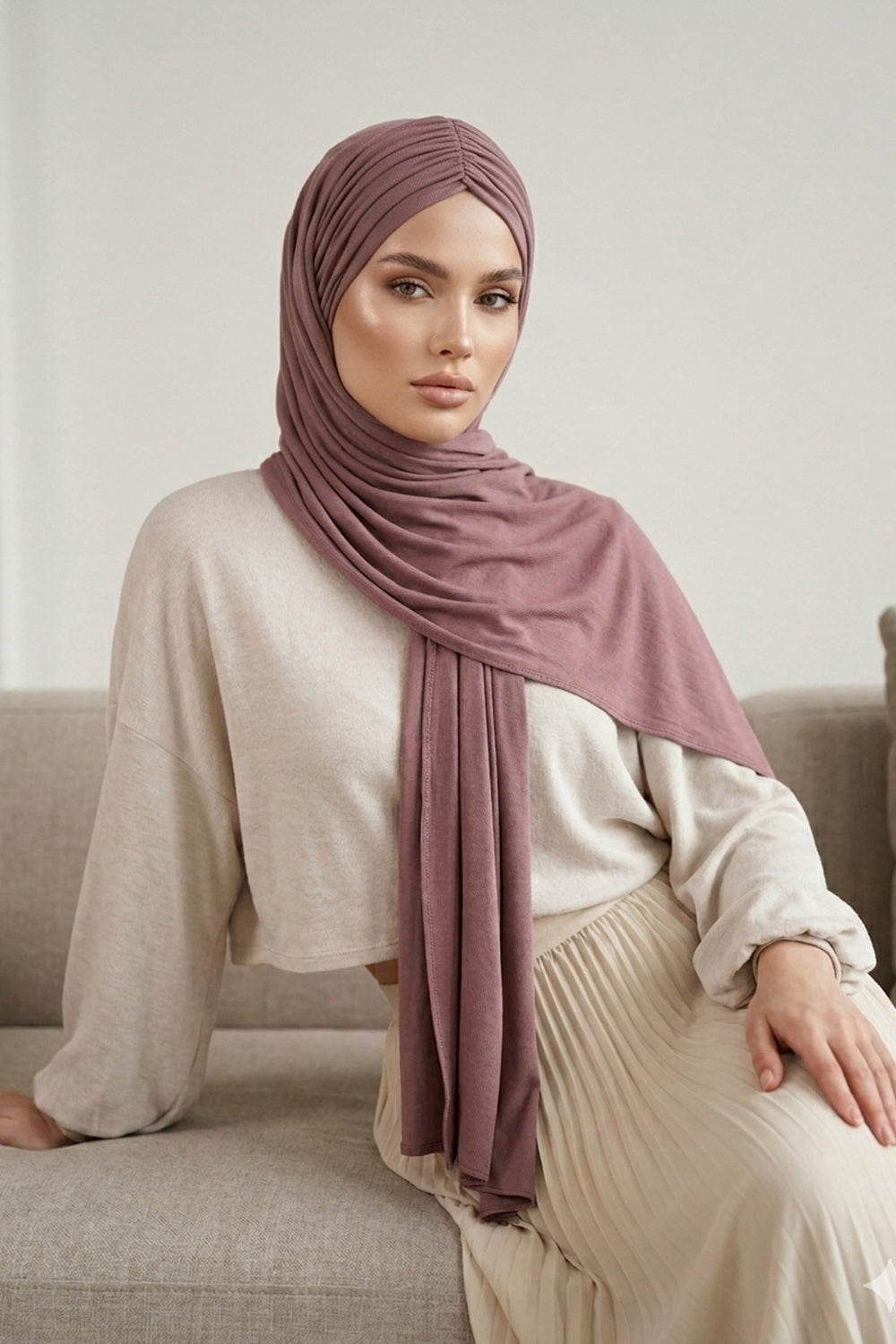 Effortless Instant Cotton Shawl for Women, Instant Cotton Lightweight Hijab Headscarf, Comfortable and Large Women Hijab Shawl,CPS-44 Dusty Rose