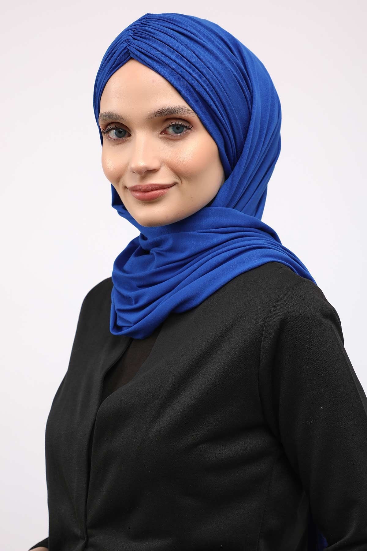 Effortless Instant Cotton Shawl for Women, Instant Cotton Lightweight Hijab Headscarf, Comfortable and Large Women Hijab Shawl,CPS-44 Sax Blue