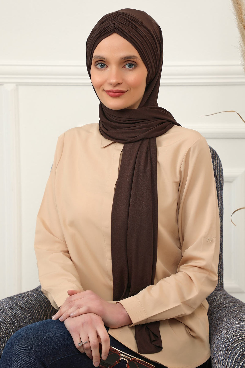 Effortless Instant Cotton Shawl for Women, Instant Cotton Lightweight Hijab Headscarf, Comfortable and Large Women Hijab Shawl,CPS-44 Brown