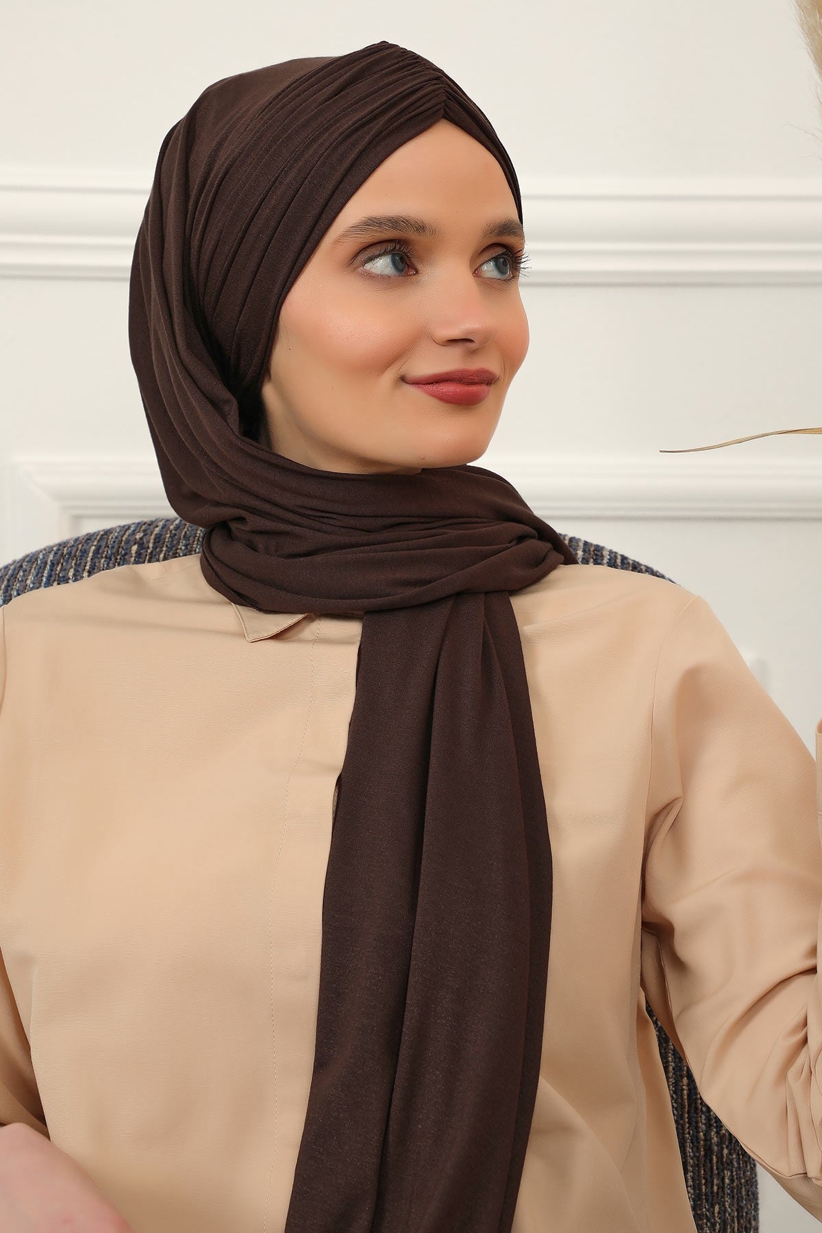 Effortless Instant Cotton Shawl for Women, Instant Cotton Lightweight Hijab Headscarf, Comfortable and Large Women Hijab Shawl,CPS-44 Brown