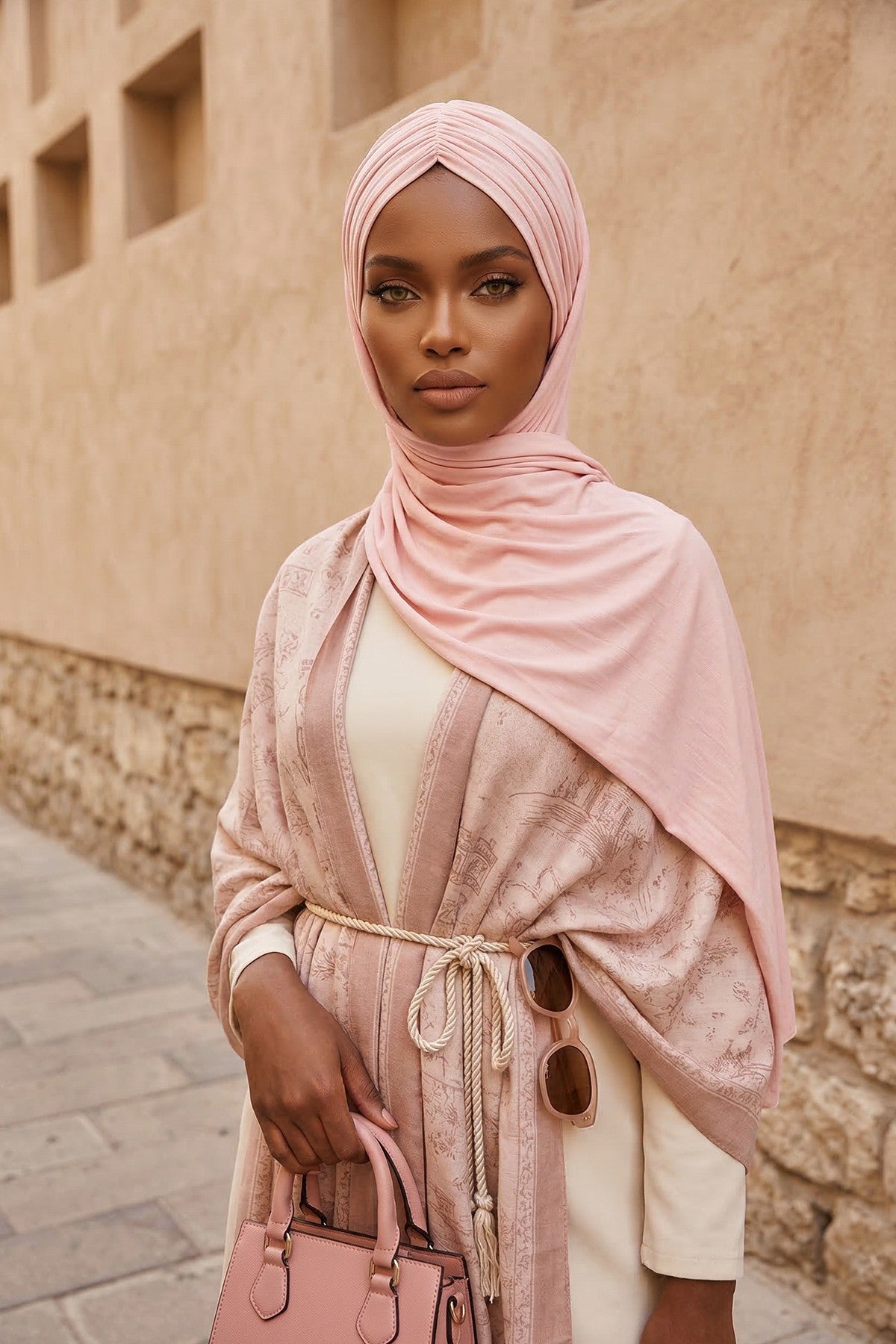 Effortless Instant Cotton Shawl for Women, Instant Cotton Lightweight Hijab Headscarf, Comfortable and Large Women Hijab Shawl,CPS-44 Powder