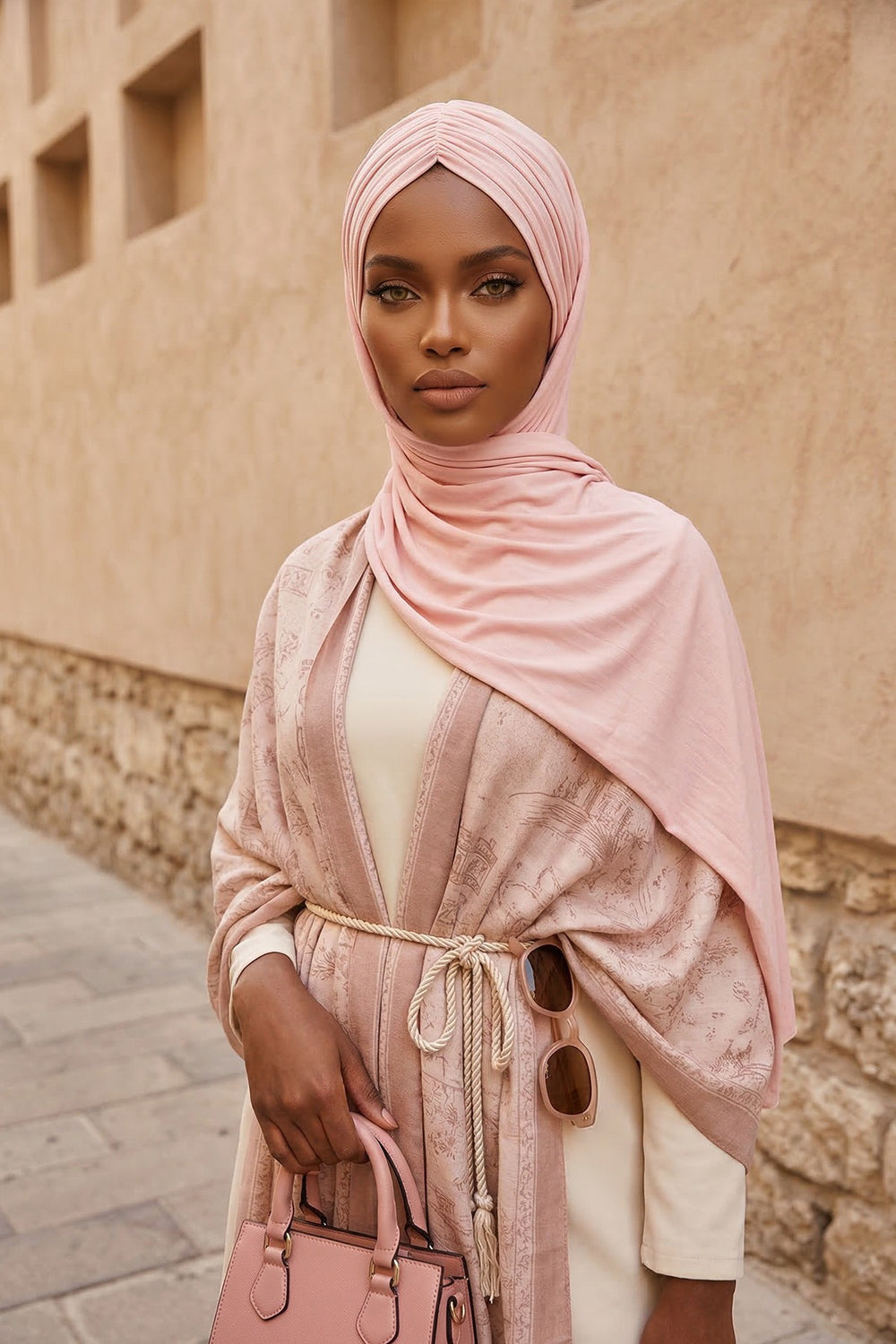 Effortless Instant Cotton Shawl for Women, Instant Cotton Lightweight Hijab Headscarf, Comfortable and Large Women Hijab Shawl,CPS-44 Powder