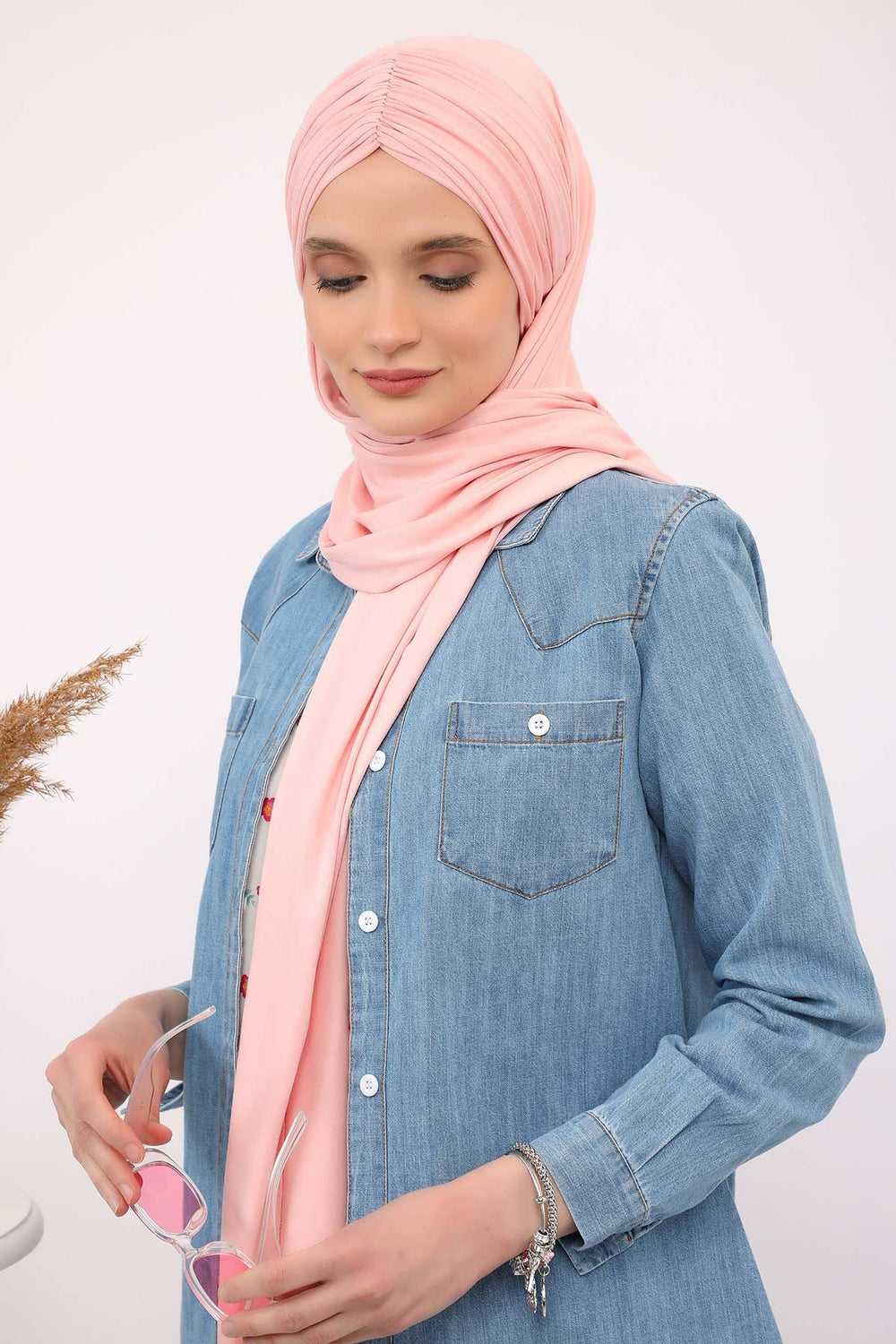 Effortless Instant Cotton Shawl for Women, Instant Cotton Lightweight Hijab Headscarf, Comfortable and Large Women Hijab Shawl,CPS-44 Powder